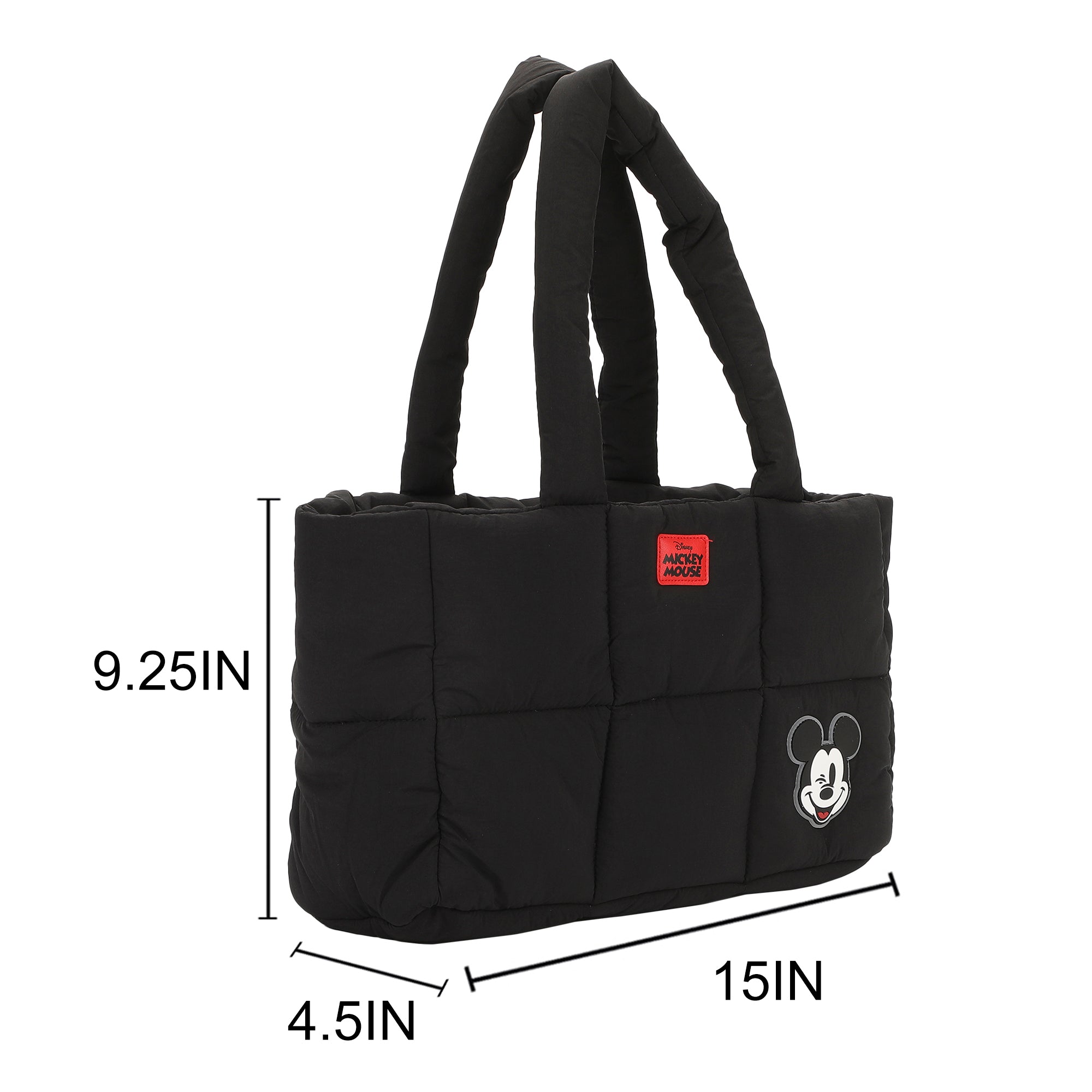 Mickey Mouse Quilted Puffer Tote Bag with Rubber and PU Badge