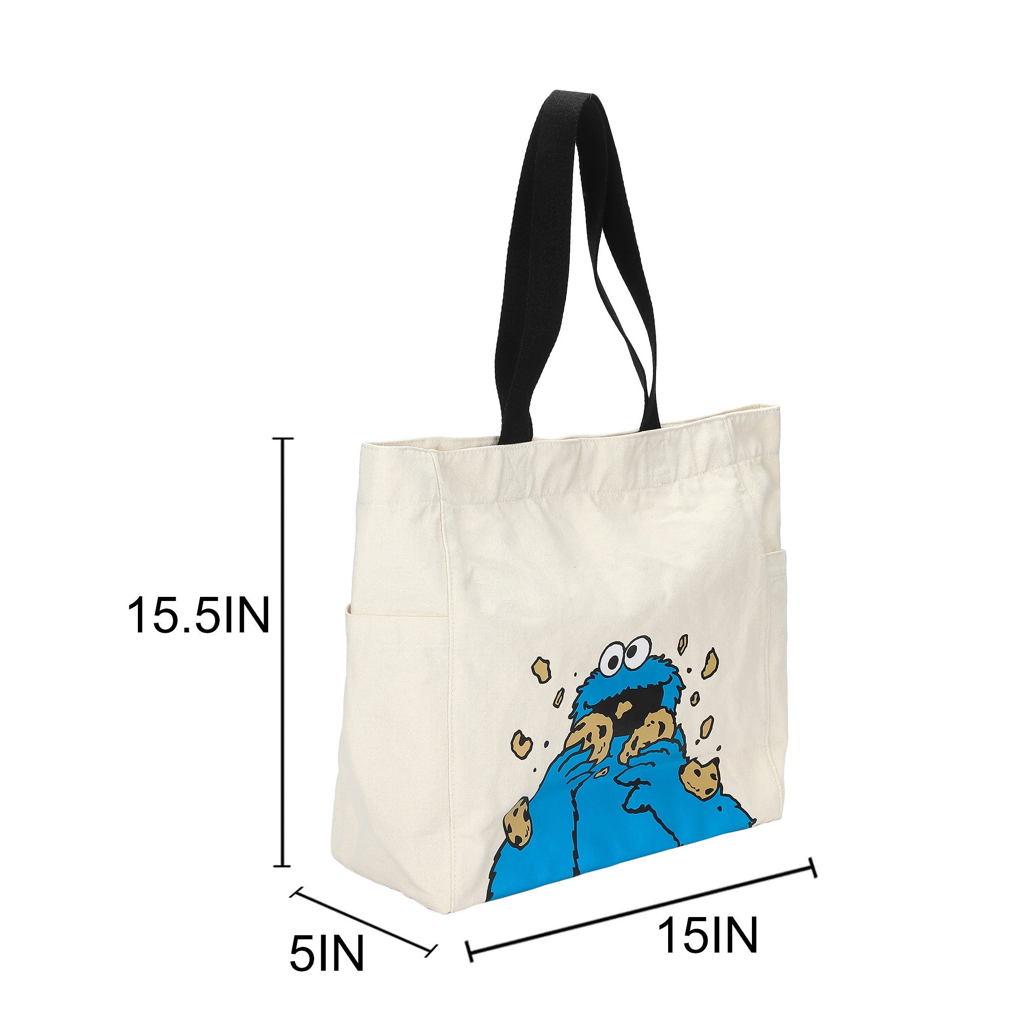 Sesame Street Cookie Monster 15.5" Tote Bag Natural Canvas