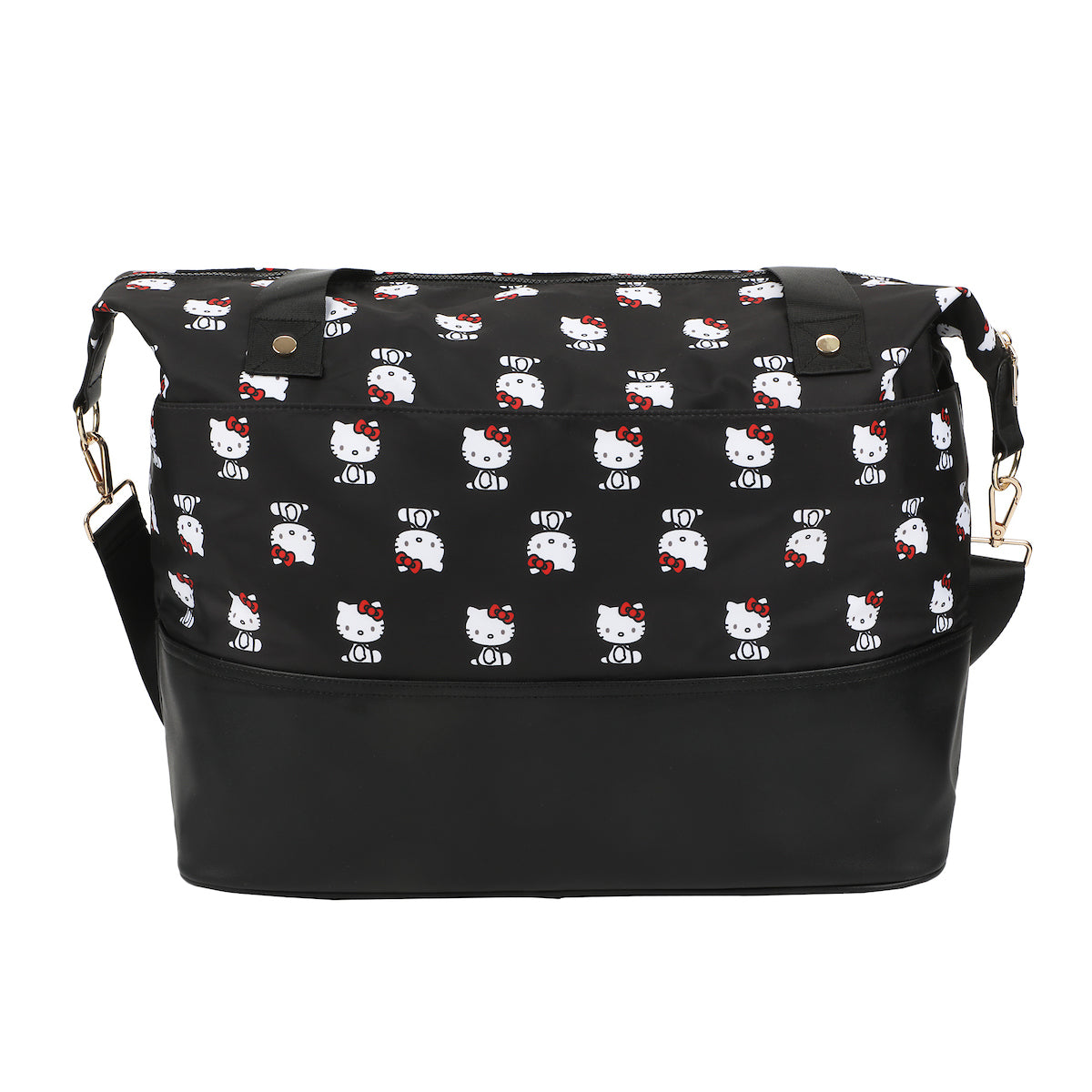 Hello Kitty Black Nylon Tote Multi-Pocket Travel Bag with Adjustable Strap & Trolley Sleeve"