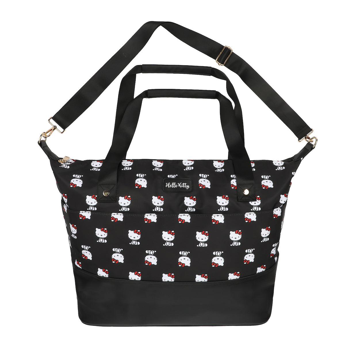 Hello Kitty Black Nylon Tote Multi-Pocket Travel Bag with Adjustable Strap & Trolley Sleeve"