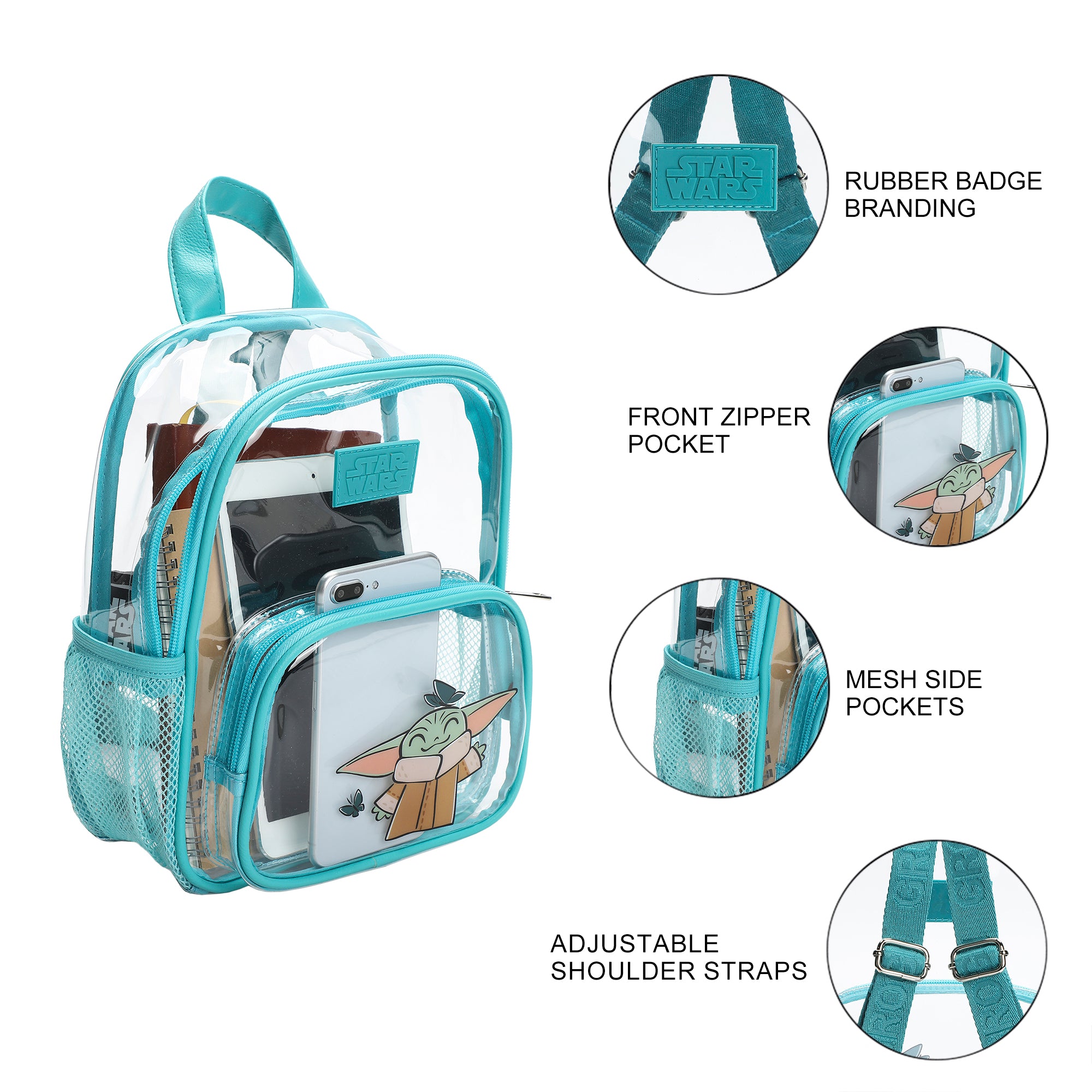 Star Wars The Mandalorian Grogu & Butterflies Clear 10” Adult Mini Backpack