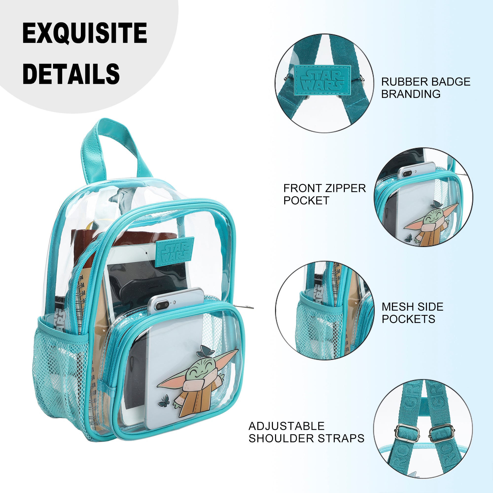 Star Wars The Mandalorian Grogu & Butterflies Clear 10" Adult Mini Backpack