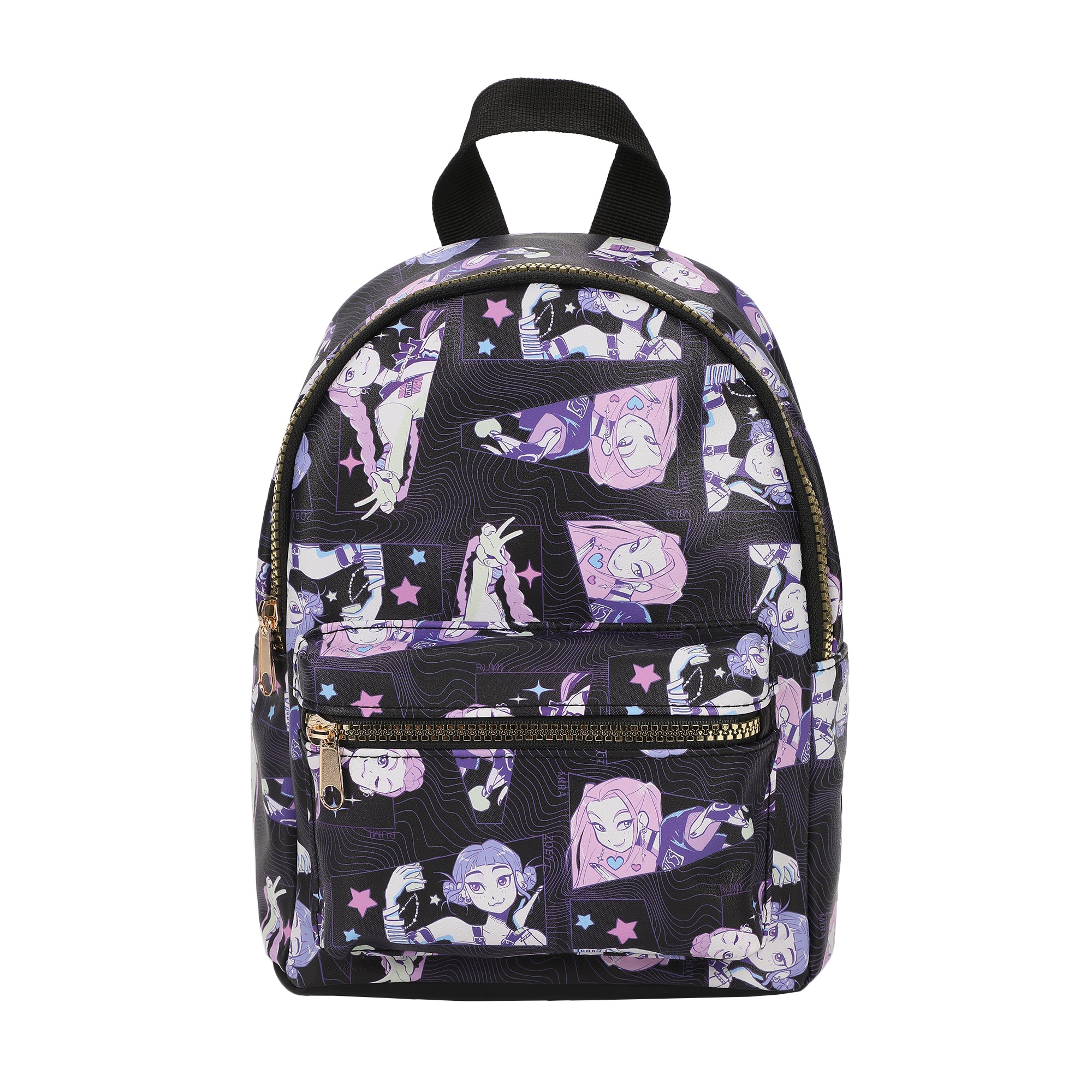 KPop Demon Hunters Huntrix AOP Adult Black 11.5" Mini Backpack