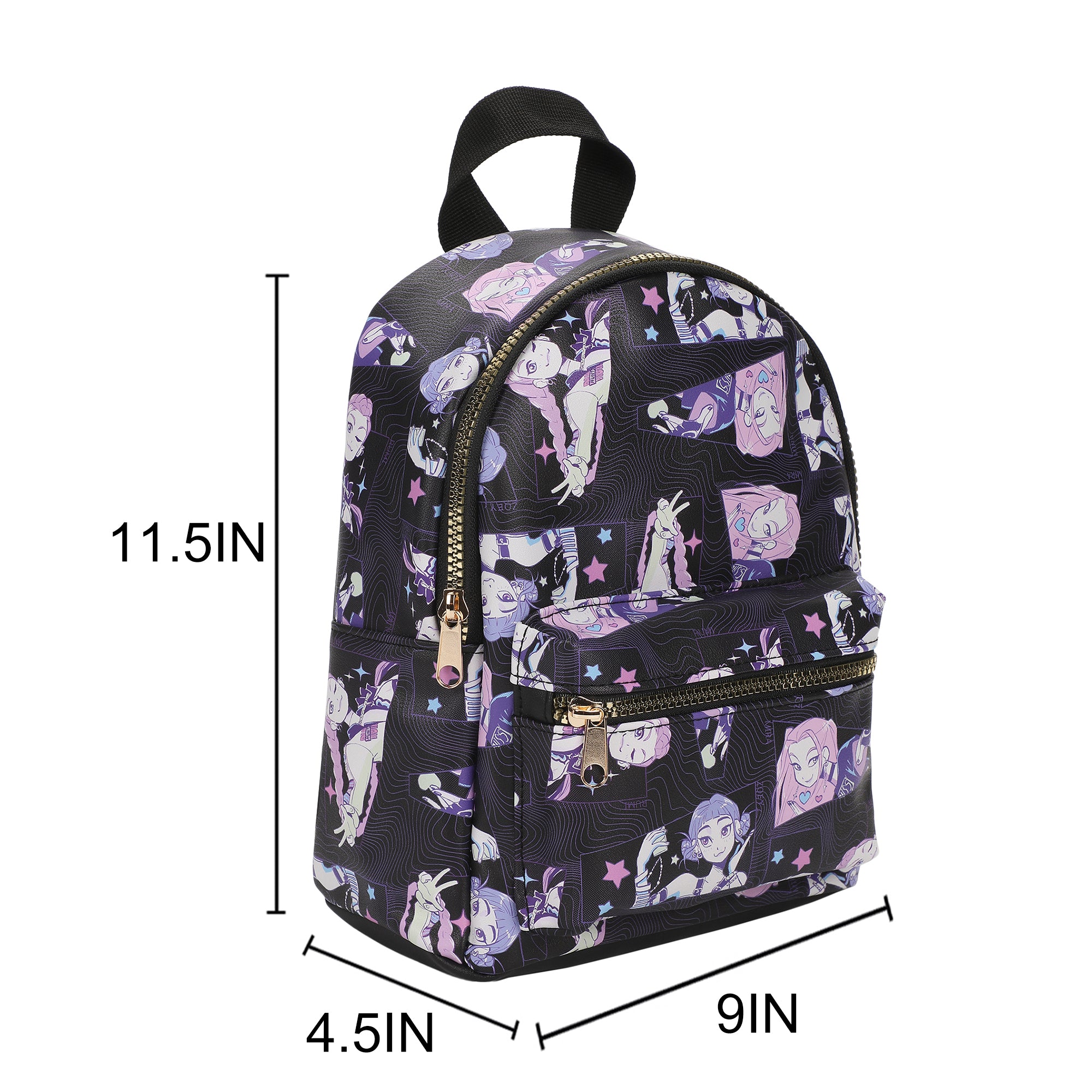 KPop Demon Hunters Huntrix AOP Adult Black 11.5" Mini Backpack