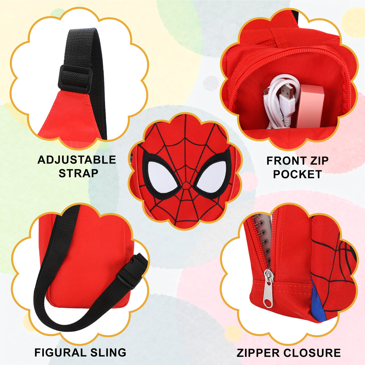 Spider-Man 3D Character Crossbody Sling Bag With Adjustable Strap