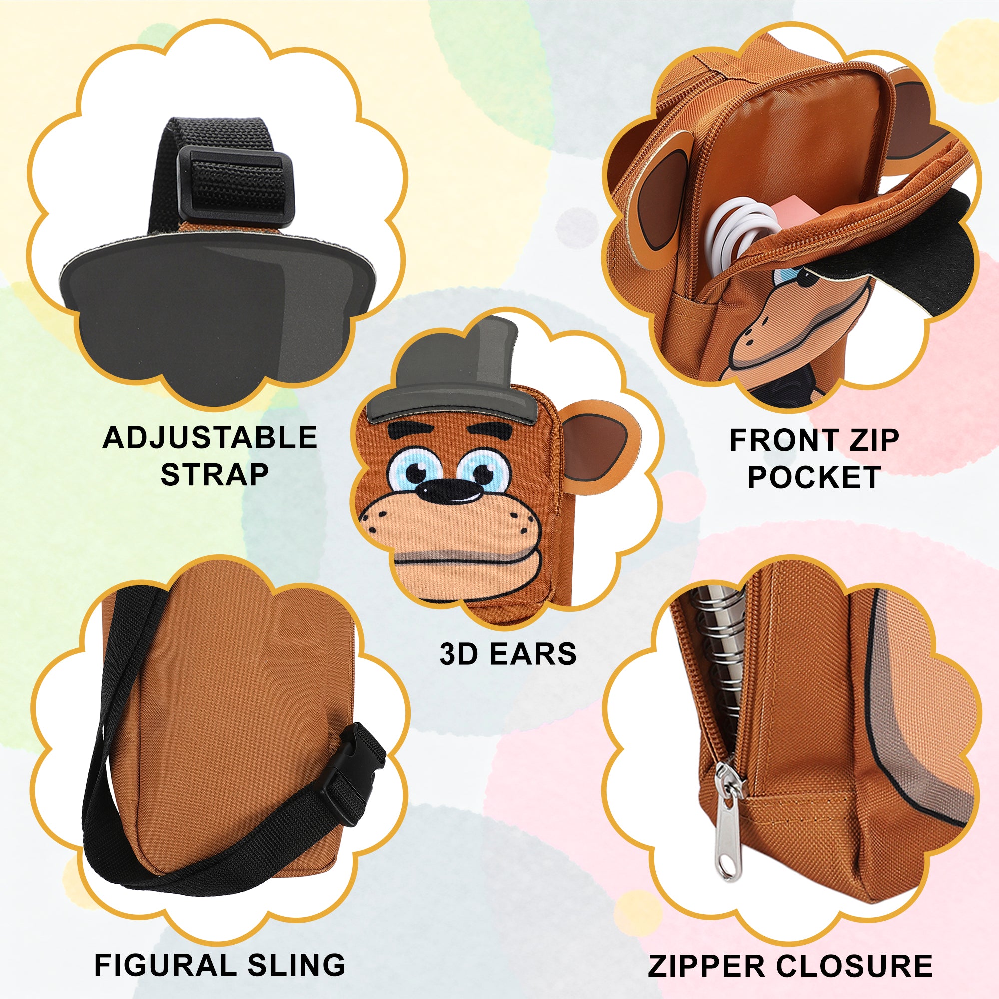 Five Nights at Freddy's Freddy Fazbear Crossbody Sling Bag With Adjustable Strap