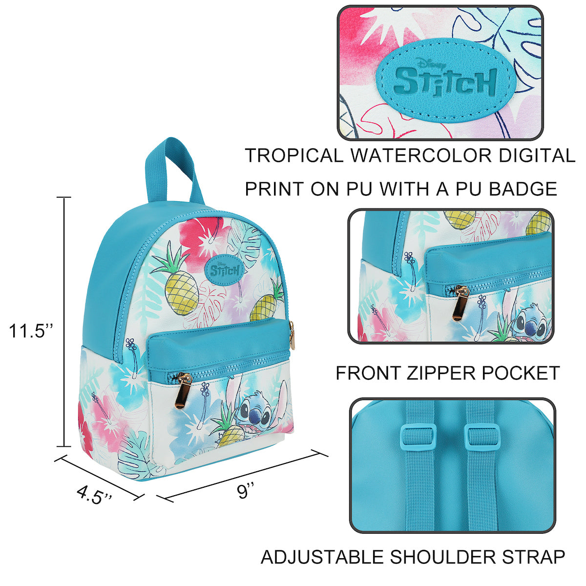 Lilo & Stitch Stitch With Pineapple Faux Leather 11.5" Mini Backpack