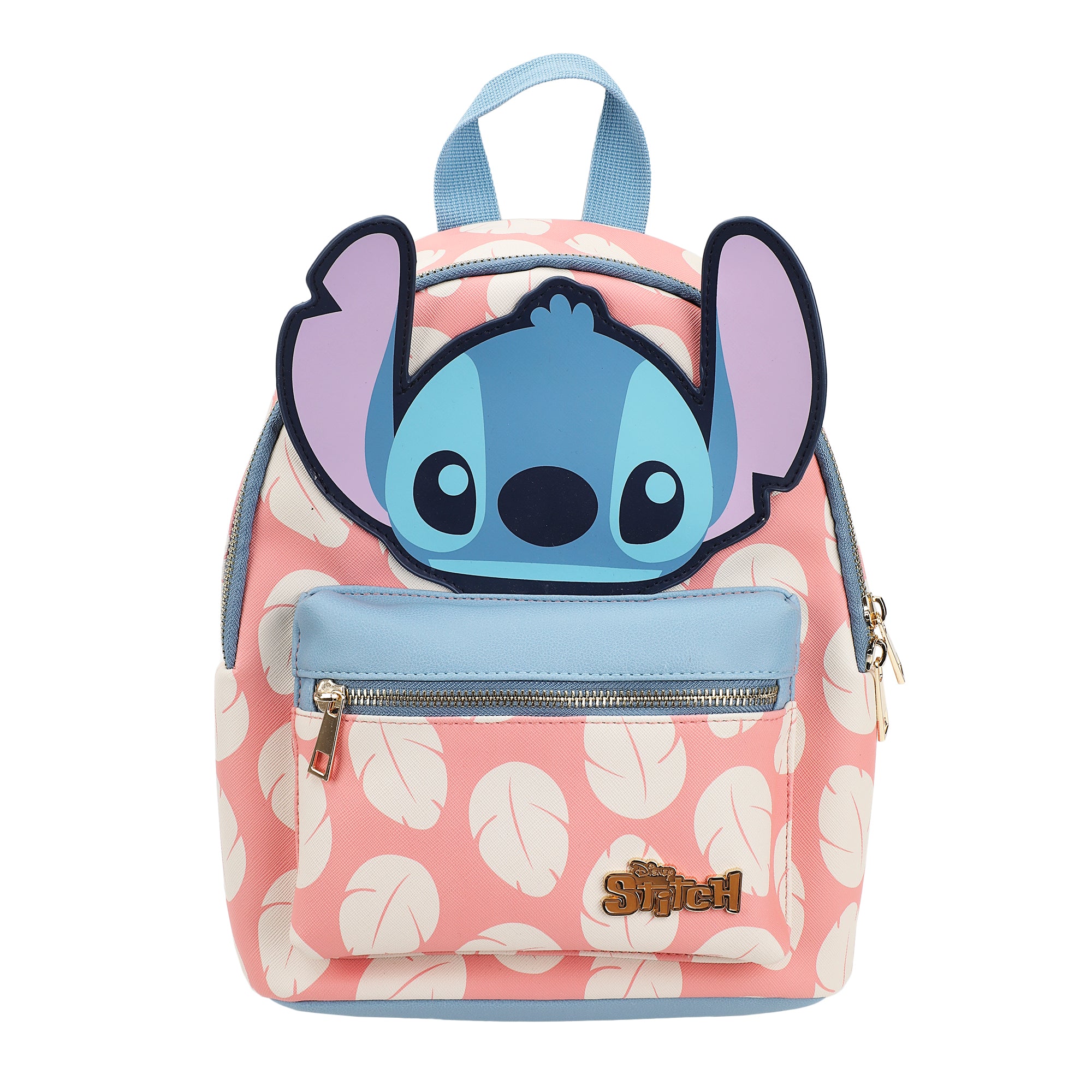 Disney Stitch Applique Character Head Pink Dress Pattern 10.6" Mini Backpack