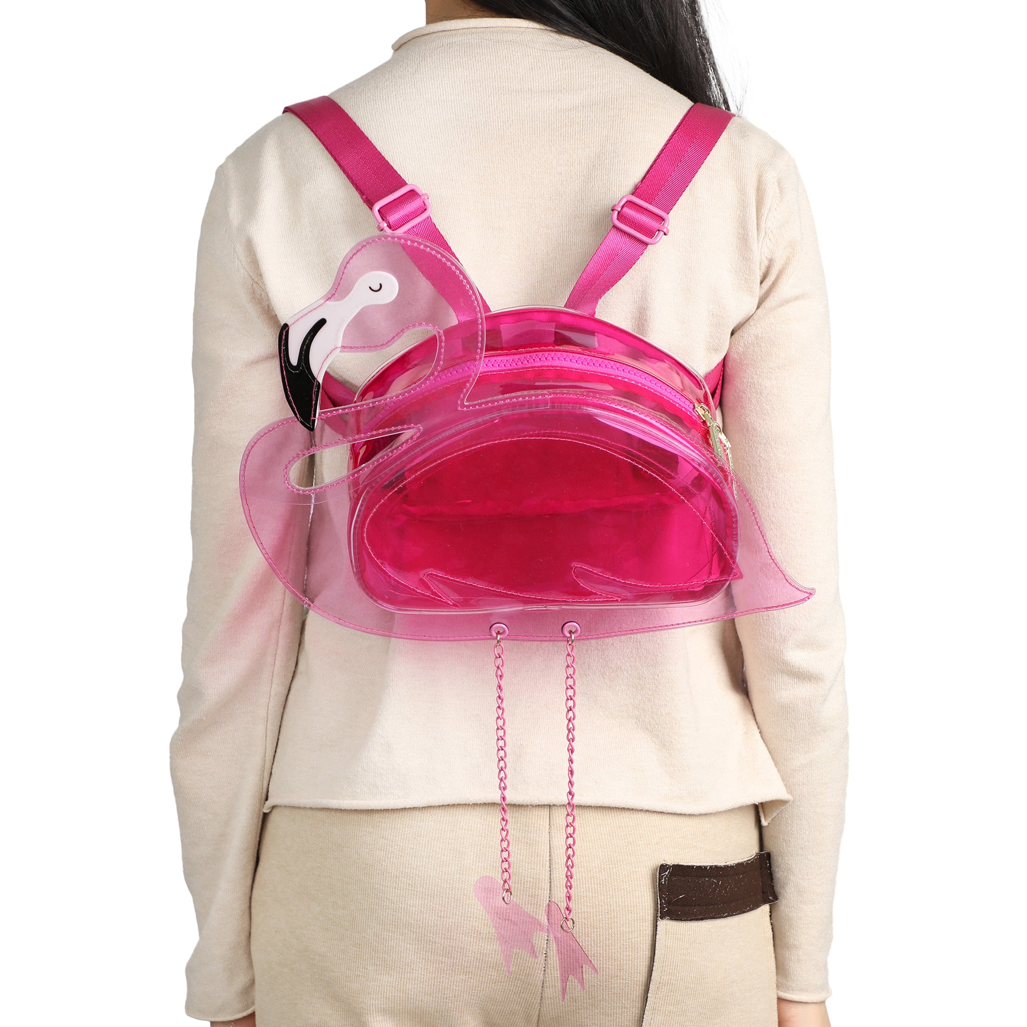 Bioworld Pink Flamingo 13.5-Inch Clear Mini Backpack