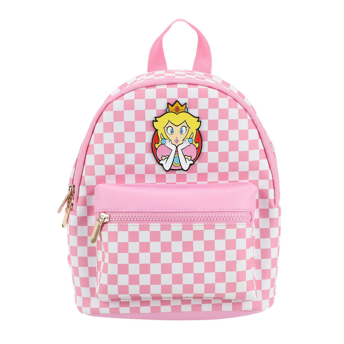 Super Mario Bros Princess Peach 10.6" Pink & White Checkered Mini Backpack