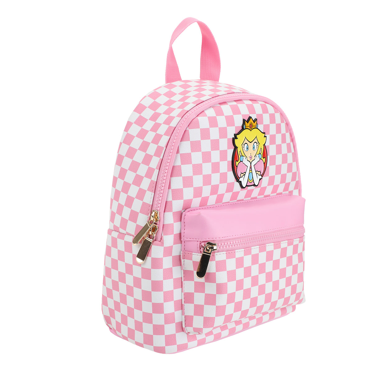 Super Mario Bros Princess Peach 10.6" Pink & White Checkered Mini Backpack