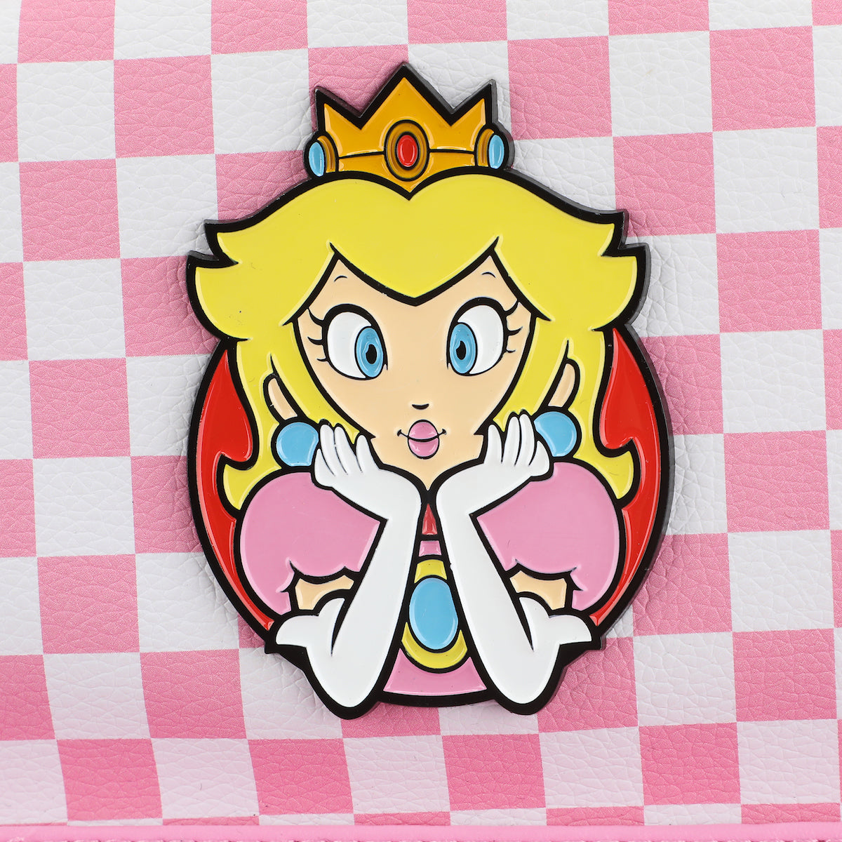 Super Mario Bros Princess Peach 10.6" Pink & White Checkered Mini Backpack