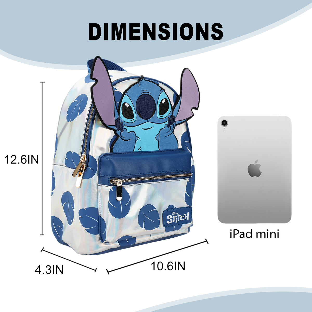 Disney Stitch Blue Leaves 12.6" White Mini Backpack