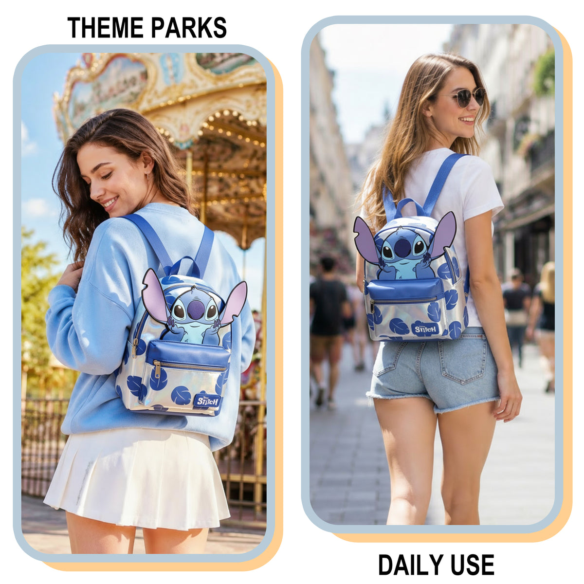 Disney Stitch Blue Leaves 12.6" White Mini Backpack