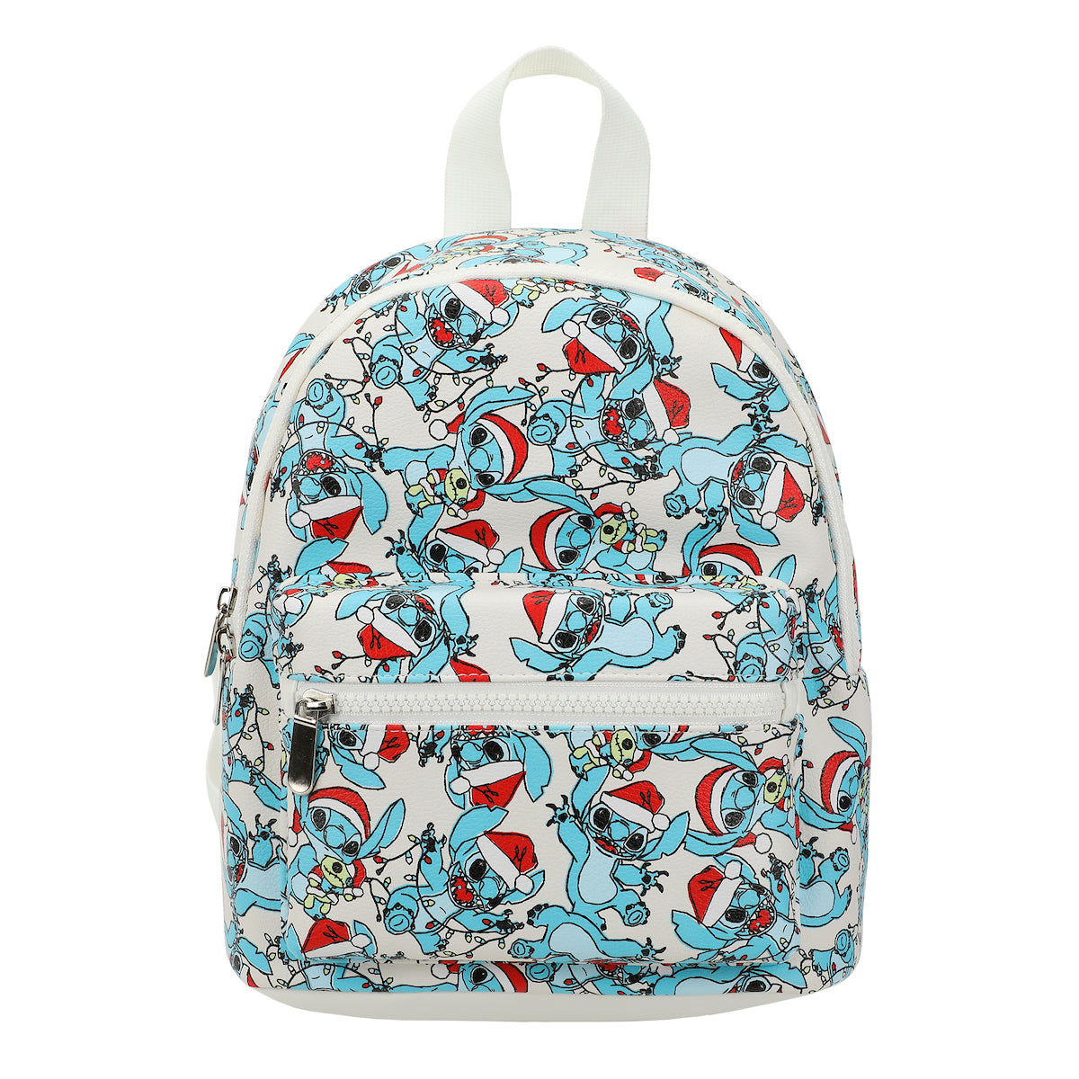 Disney Stitch Santa Stitch All-Over Print White Faux Leather 10.6" Mini Backpack