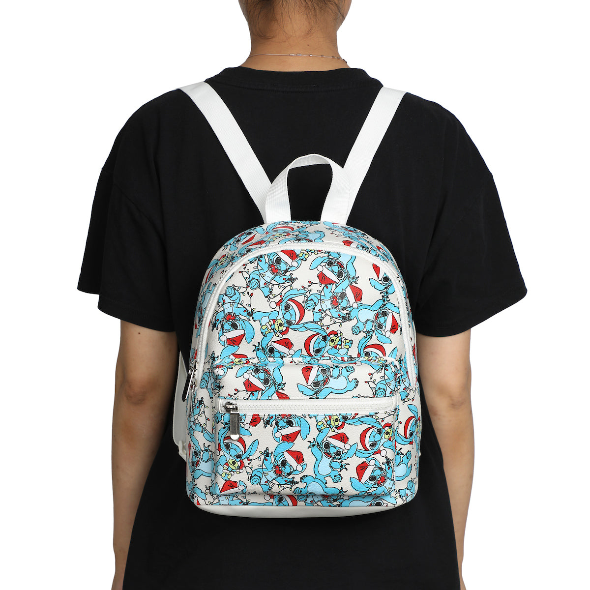 Disney Stitch Santa Stitch All-Over Print White Faux Leather 10.6" Mini Backpack