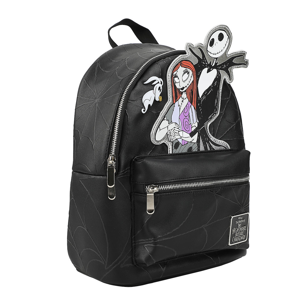 Nightmare Before Christmas Applique Character Art 12.5" Black Mini Backpack