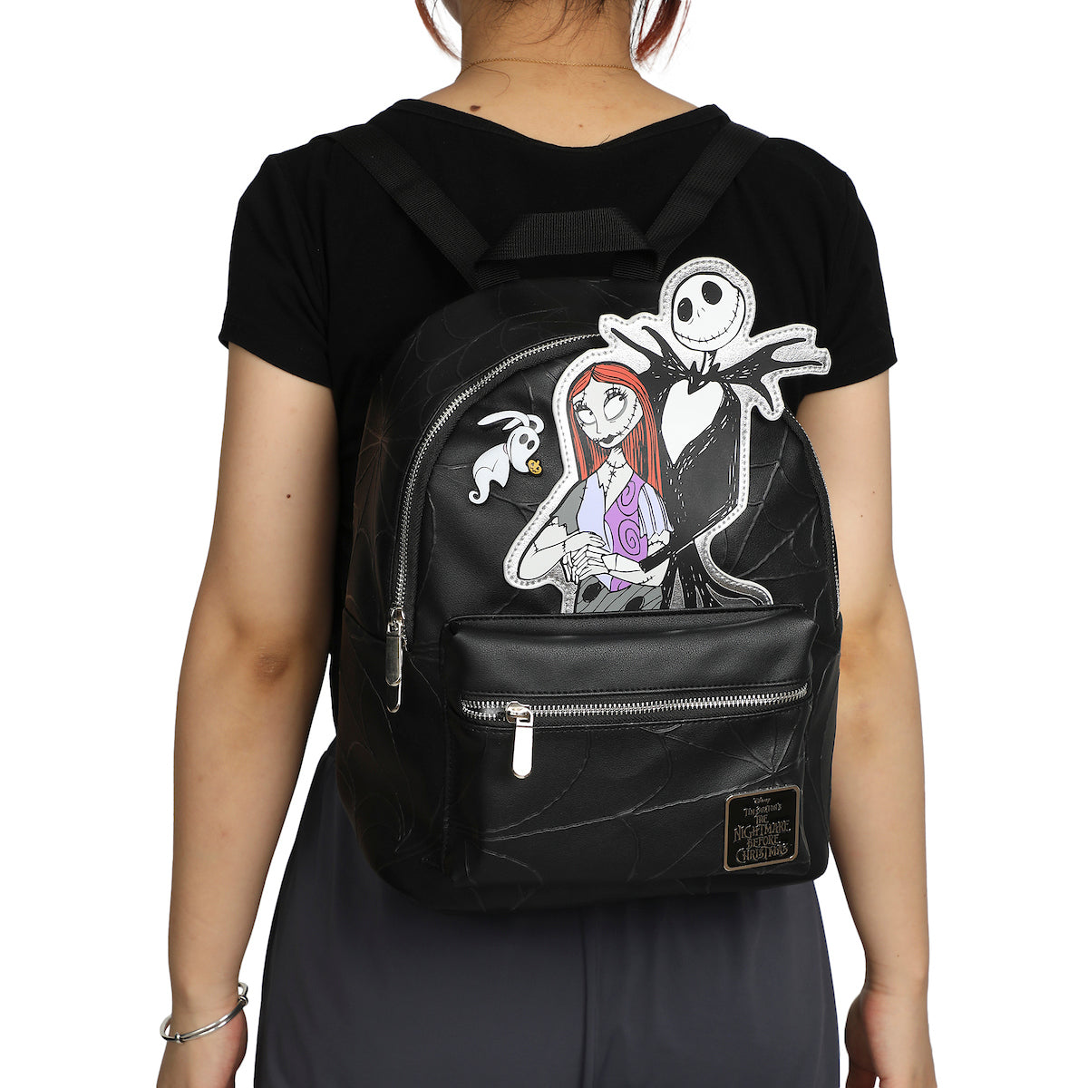 Nightmare Before Christmas Applique Character Art 12.5" Black Mini Backpack