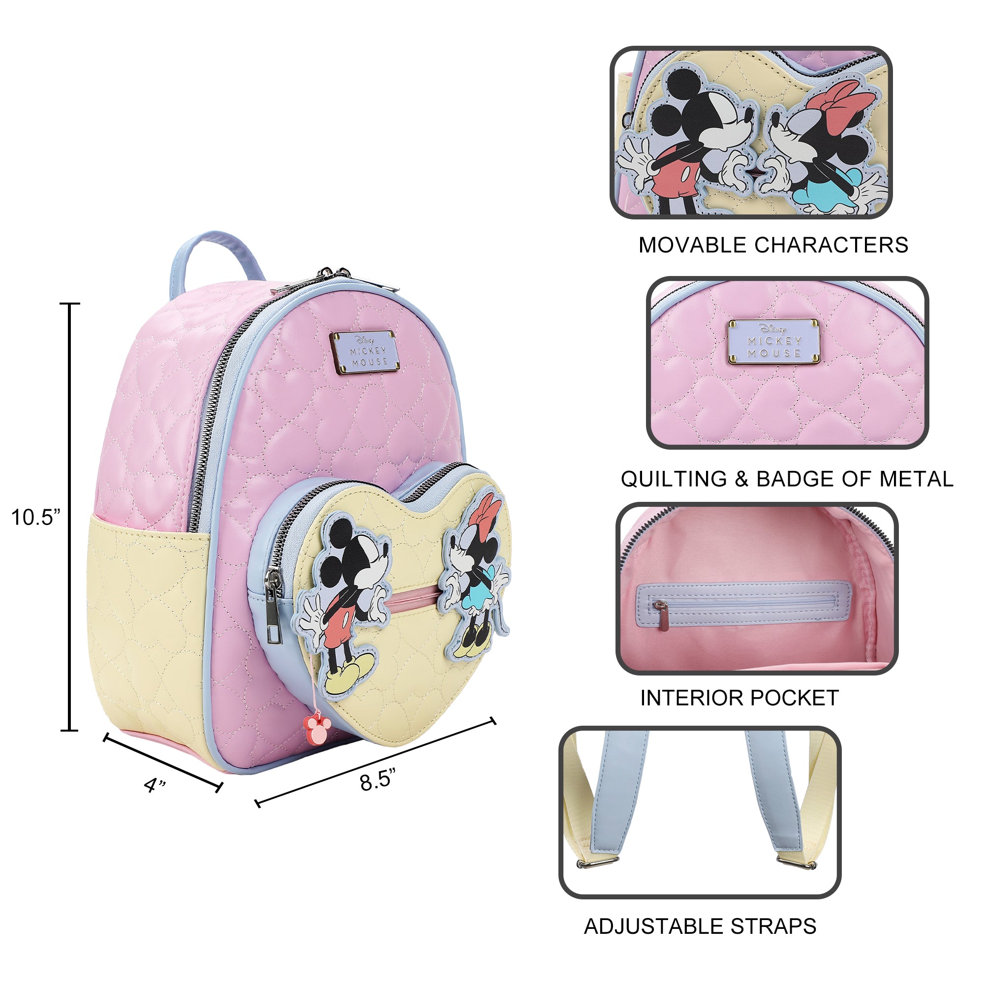 Disney Mickey Mouse and Minnie Mouse 10.5" Adult Mini Backpack With Movable Characters