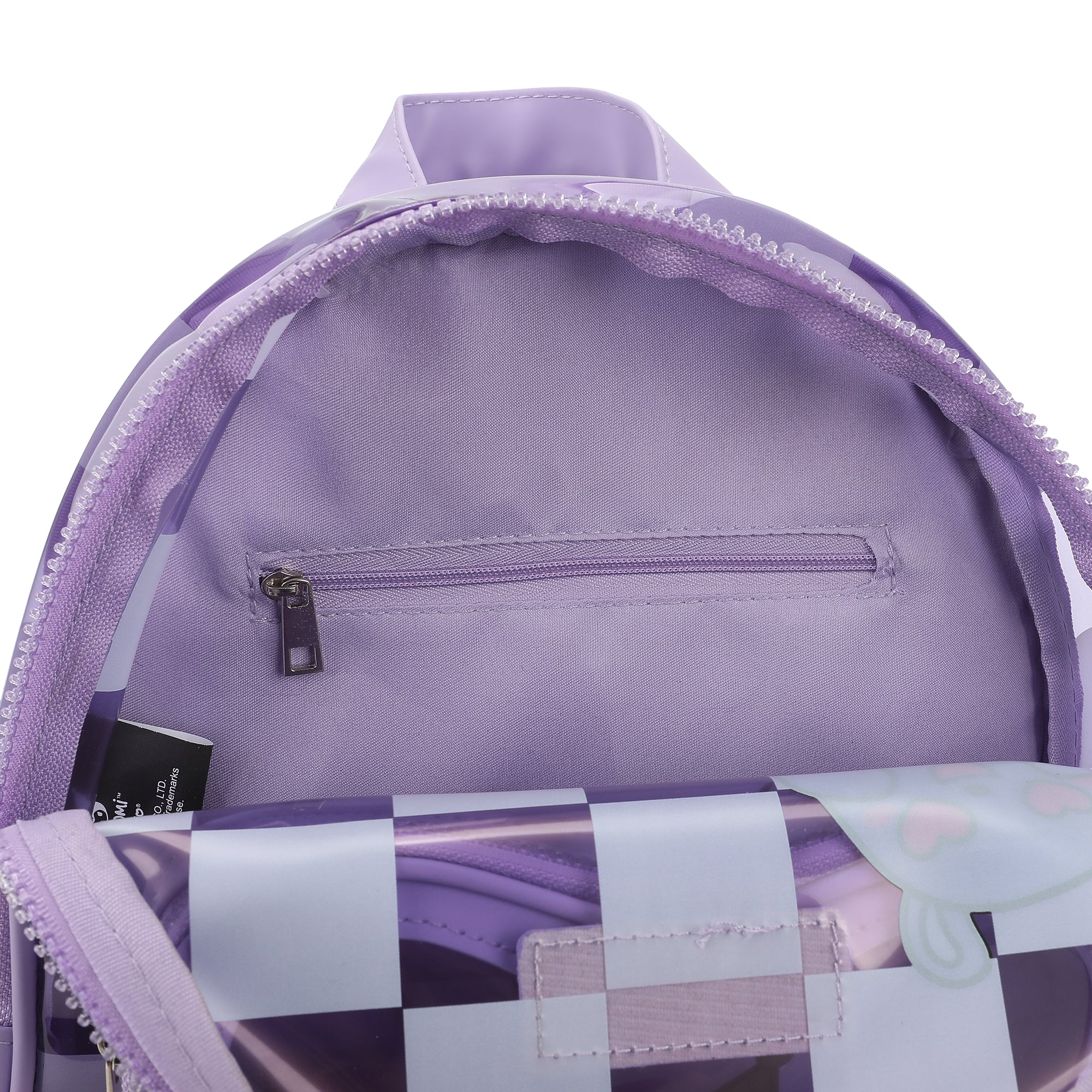 Kuromi & Baku Hearts 10" Purple Checkered Women's Mini Backpack