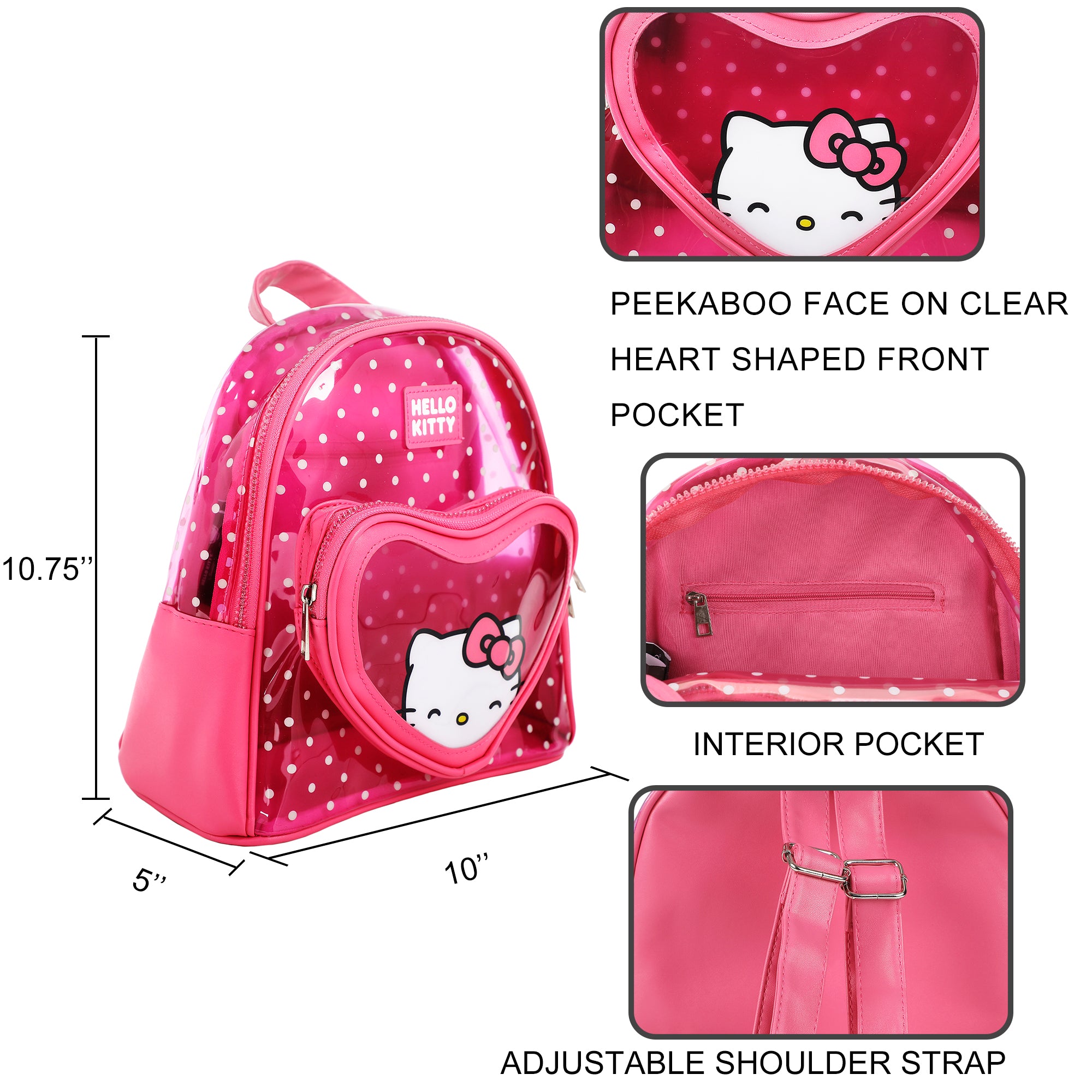 Hello Kitty Heart 10" Pink Polka Dot Women's Mini Backpack