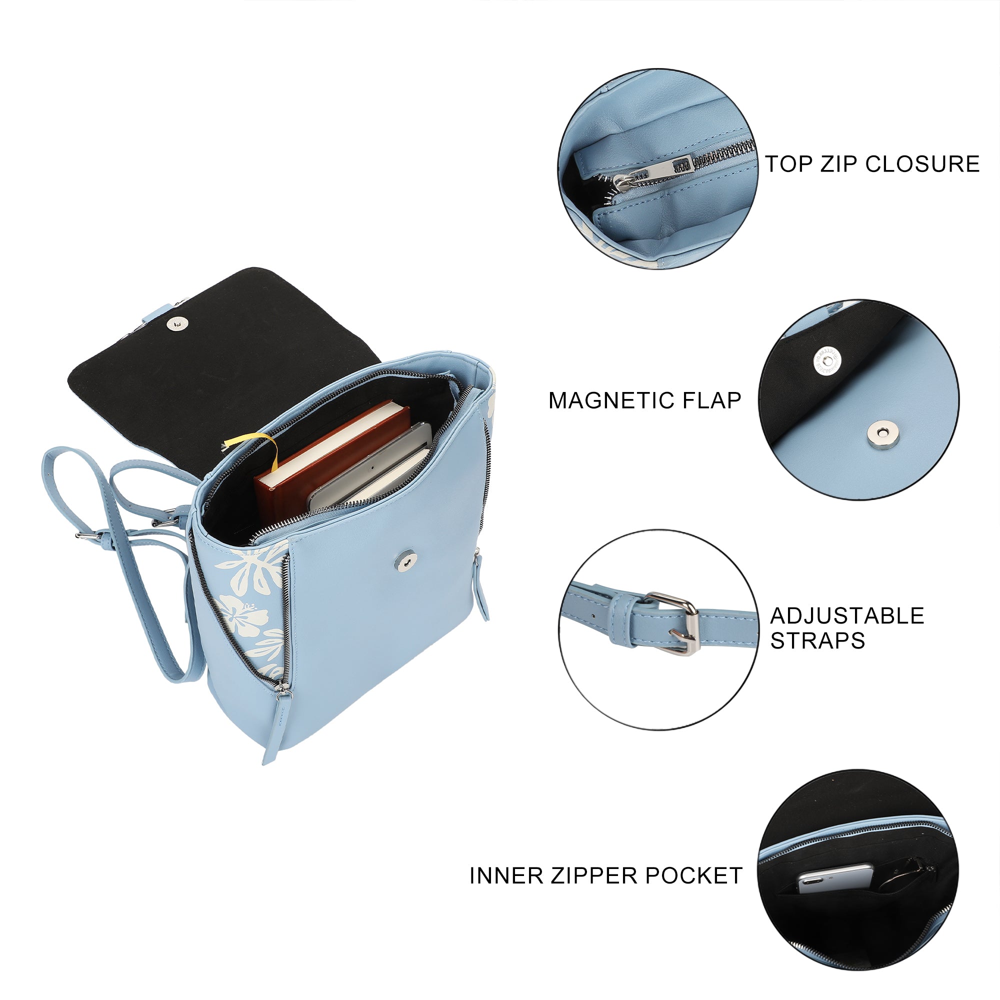 Disney Lilo & Stitch Faux Leather Mini Backpack with Floral Print and Embroidered Details