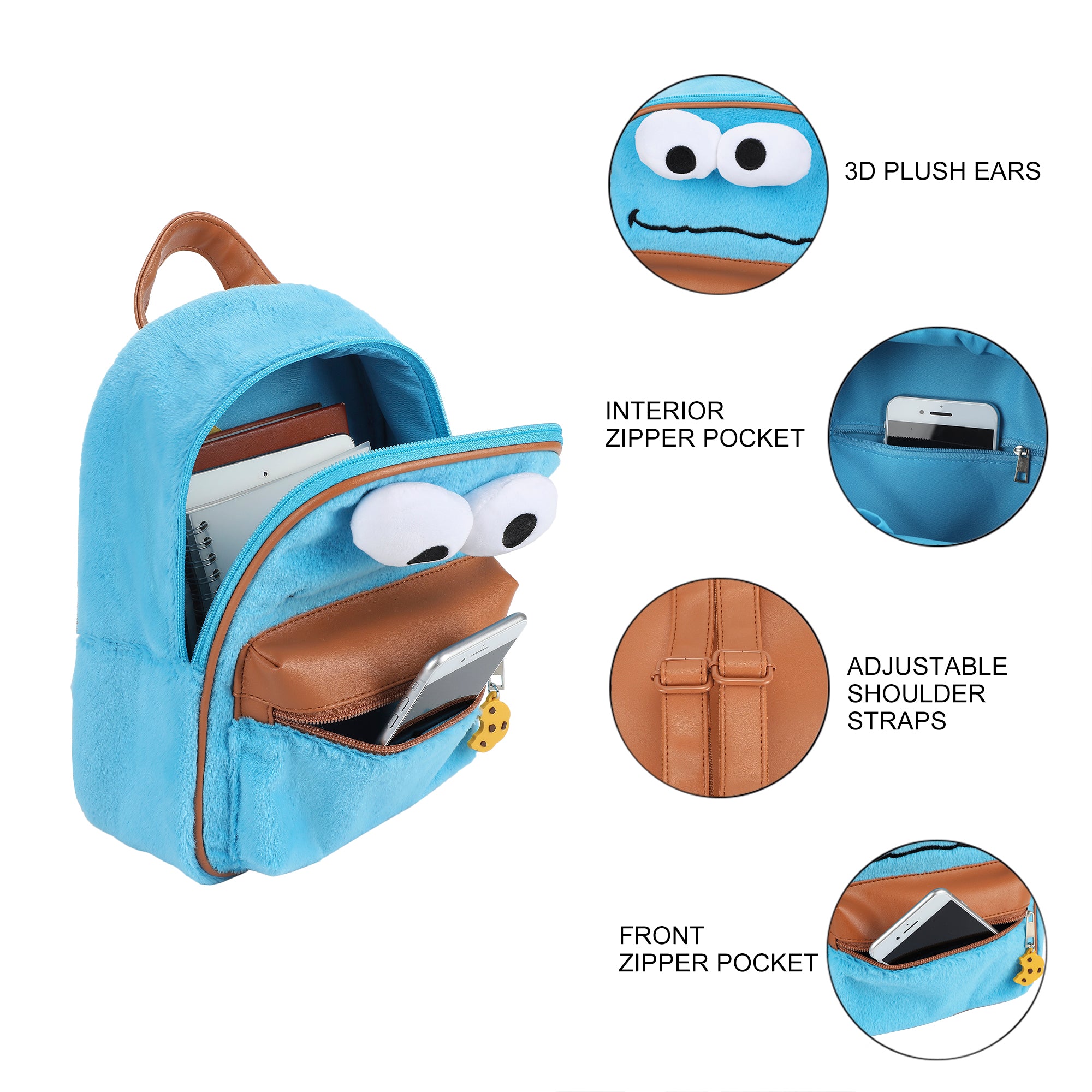 Sesame Street Cookie Monster 11" Women'e Mini Backpack