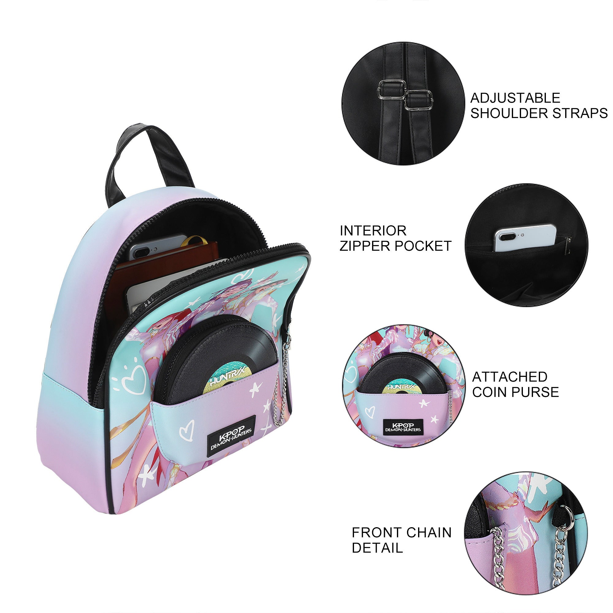 KPop Demon Hunters Iridescent Women's 10.2" Mini Backpack with Coin Purse