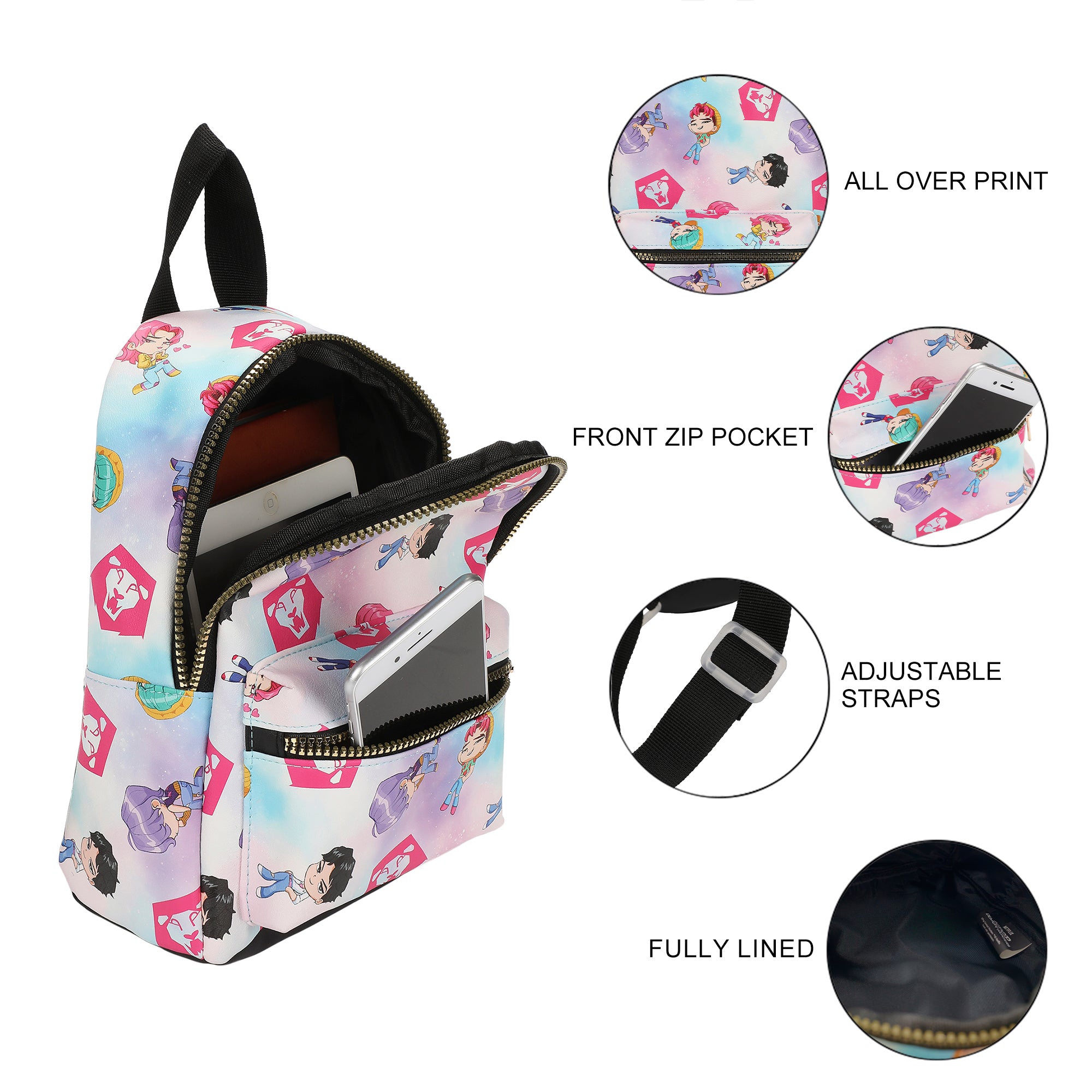 KPop Demon Hunters Chibi Saja 9" Adult Blue & Pink Mini Backpack