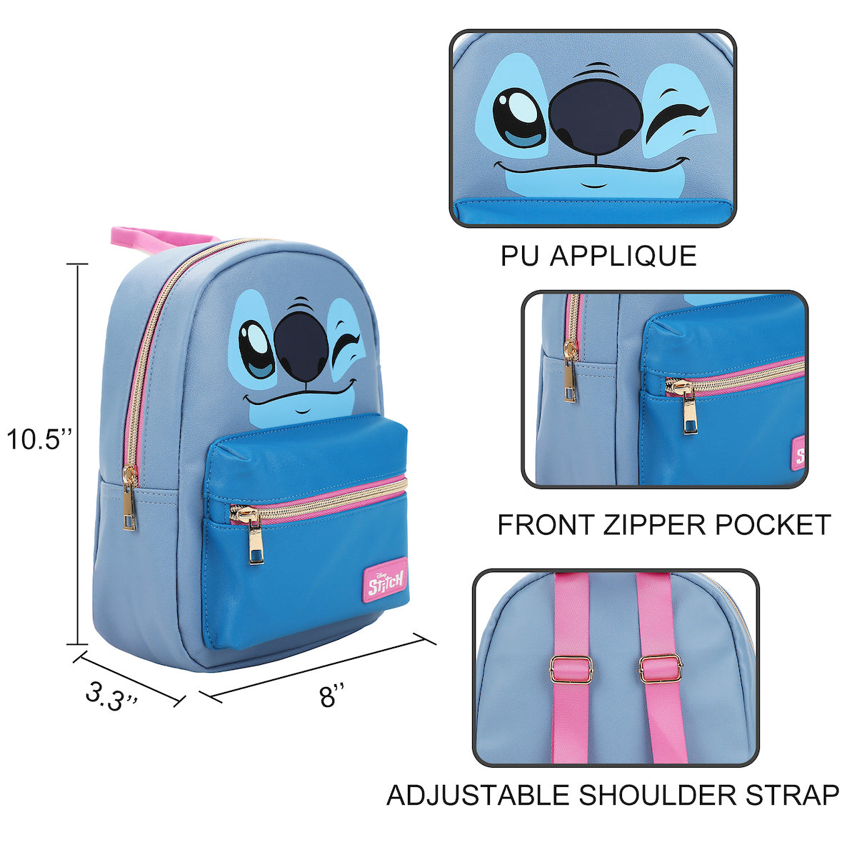 Disney's Stitch Character Face 11.5" Youth Mini Backpack