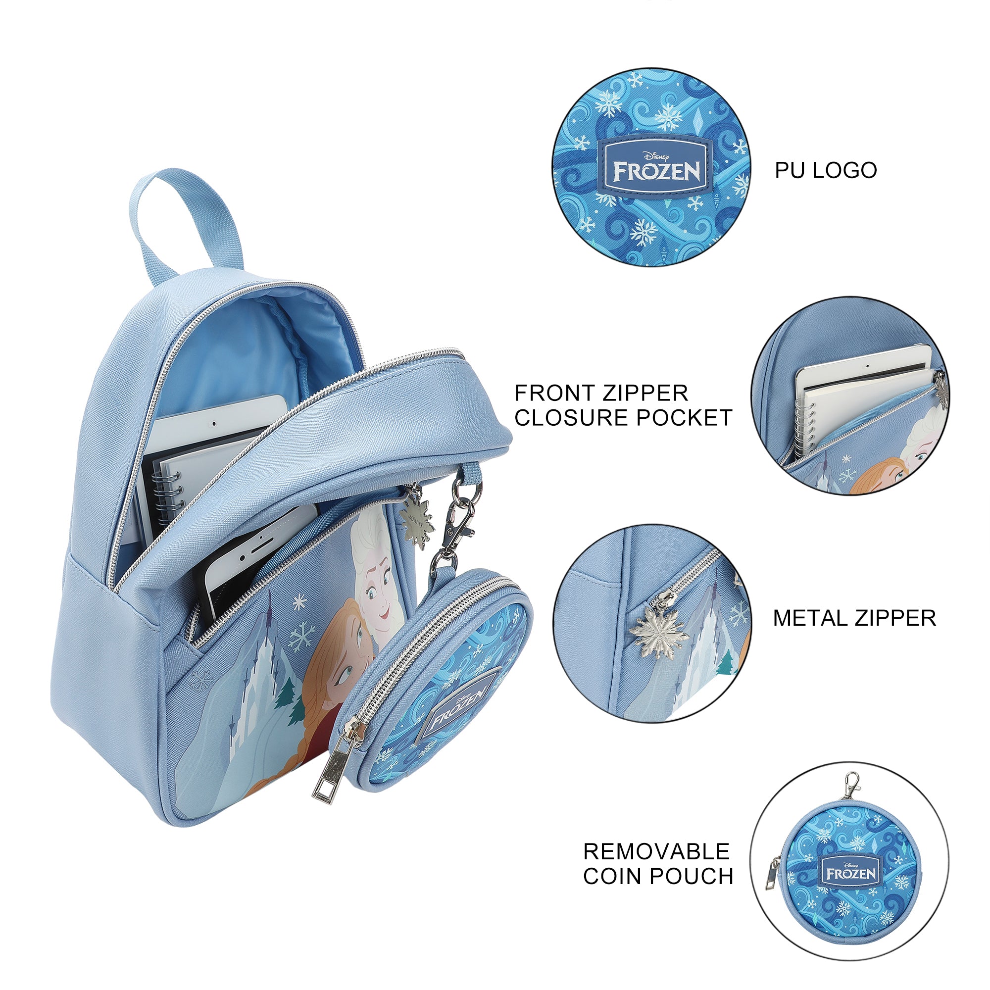 Disney Frozen Elsa & Anna Ice Palace Blue 10.5" Mini PU Backpack for girls