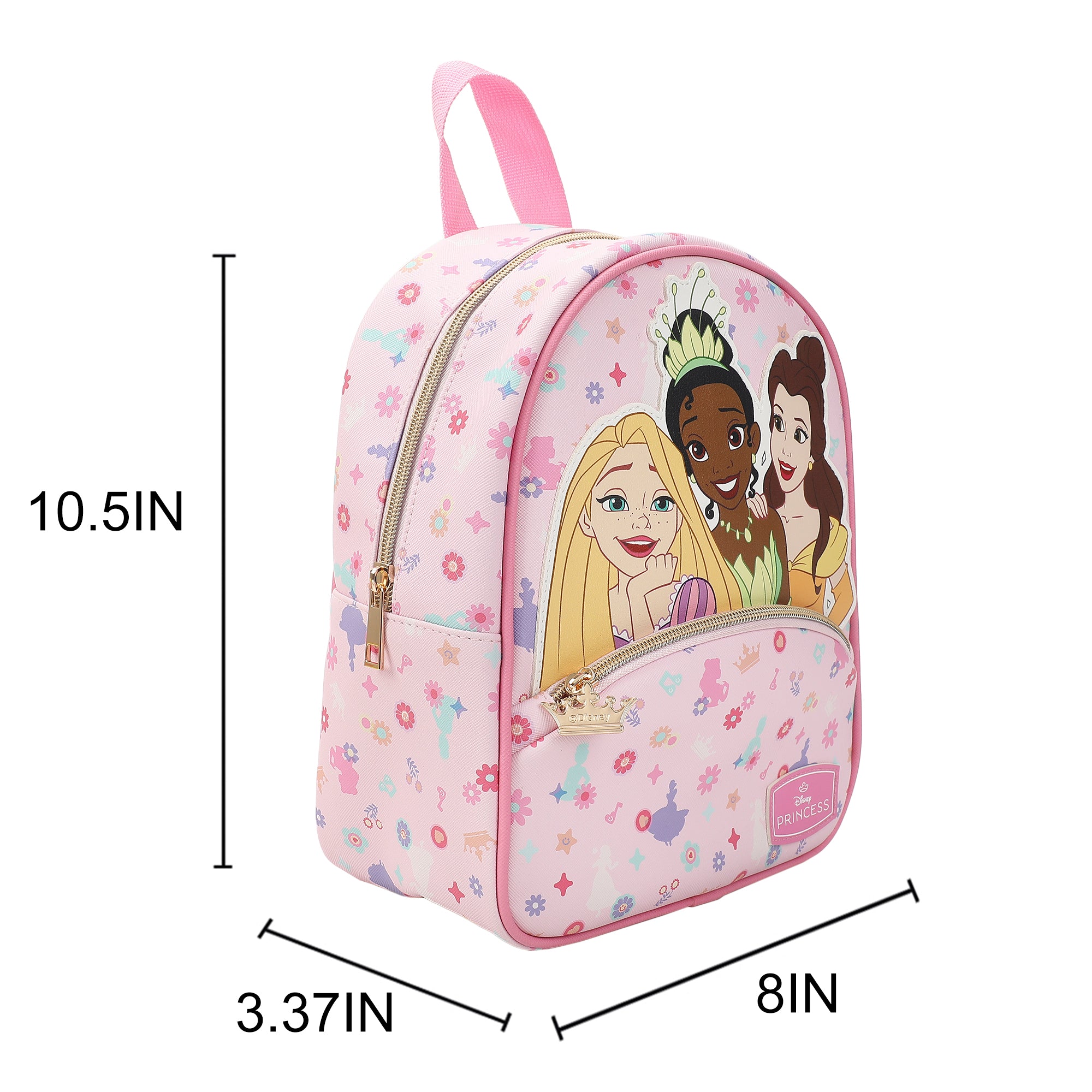 Disney Princess Rapunzel Belle & Tiana Pink 10.5" Mini PU Backpack