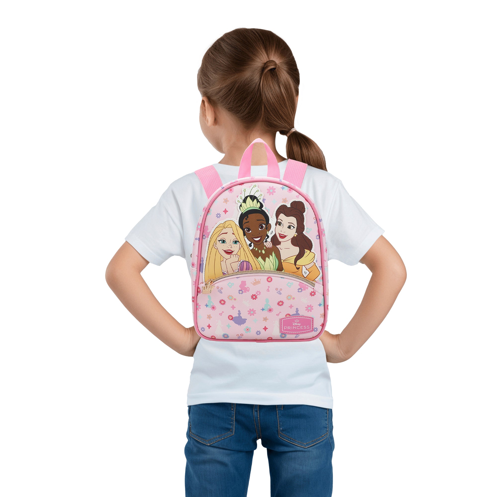 Disney Princess Rapunzel Belle & Tiana Pink 10.5" Mini PU Backpack