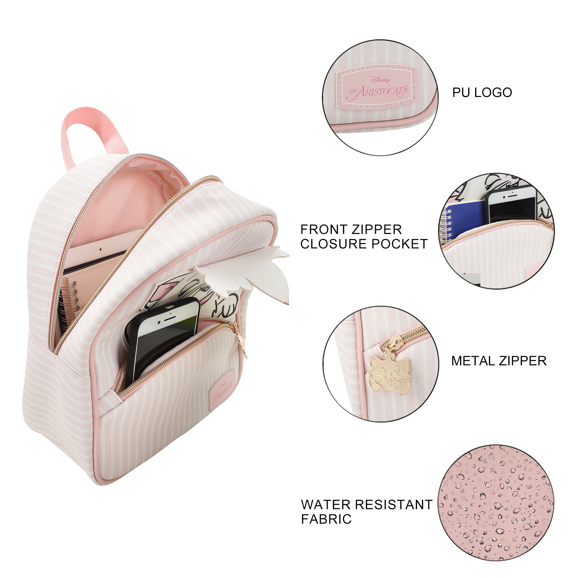 Disney Aristocats Marie Winking Pink & White 10.5" Mini PU Backpack