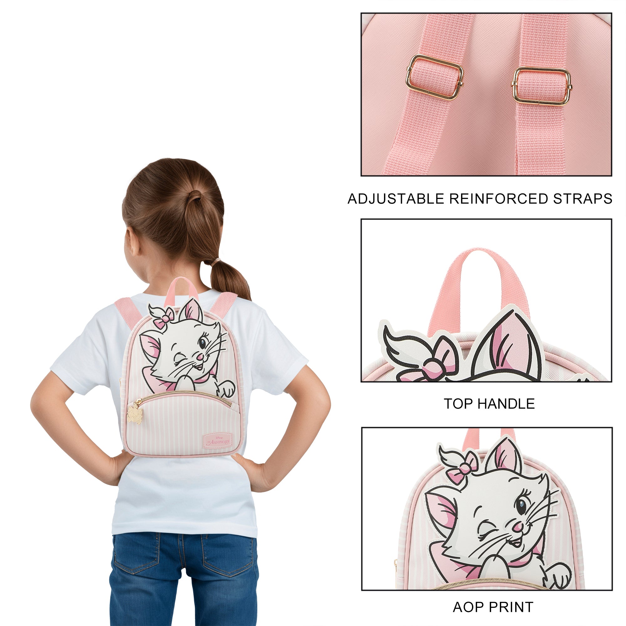 Disney Aristocats Marie Winking Pink & White 10.5" Mini PU Backpack