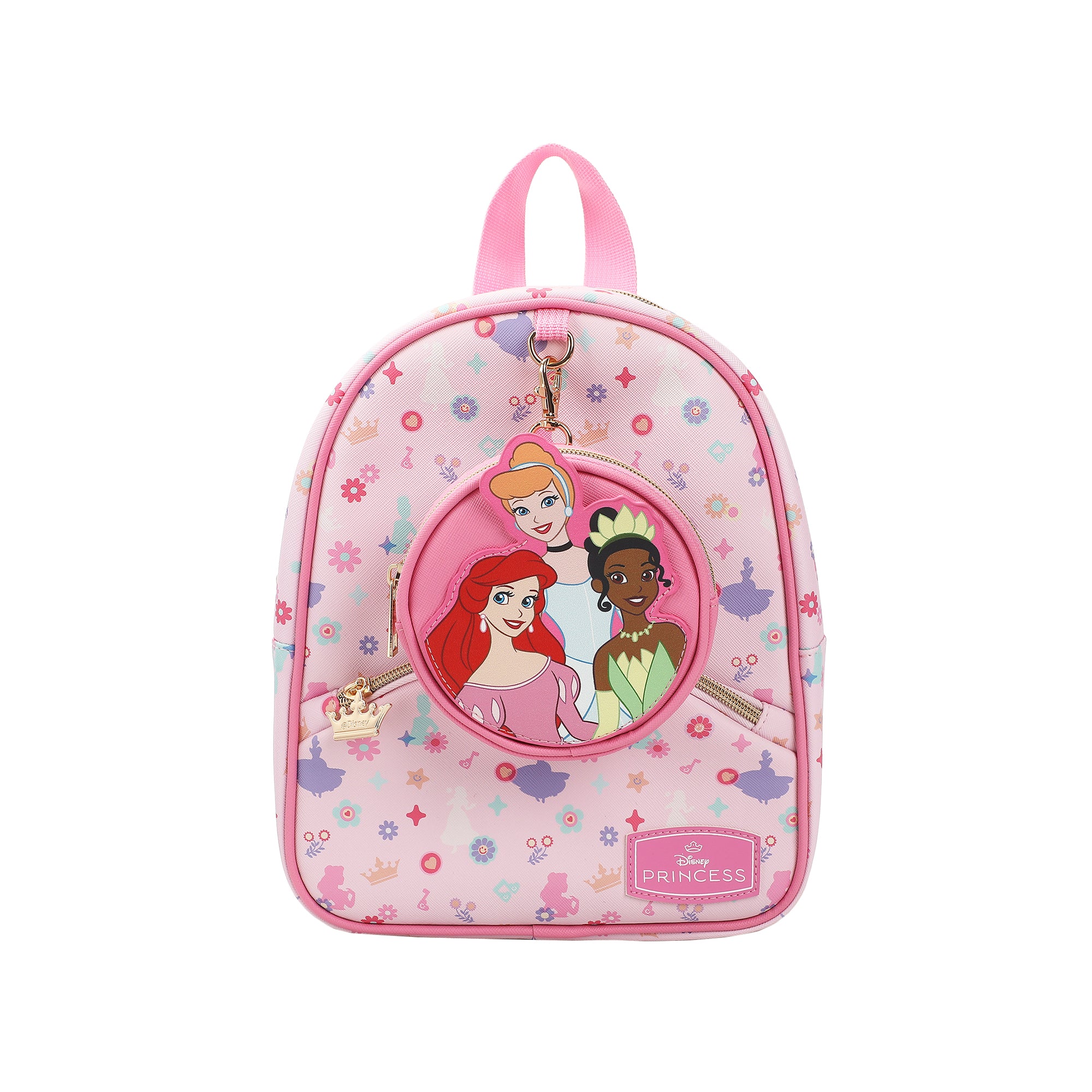 Disney Princess Ariel Cinderella & Tiana Pink 10.5" Mini PU Backpack for girls