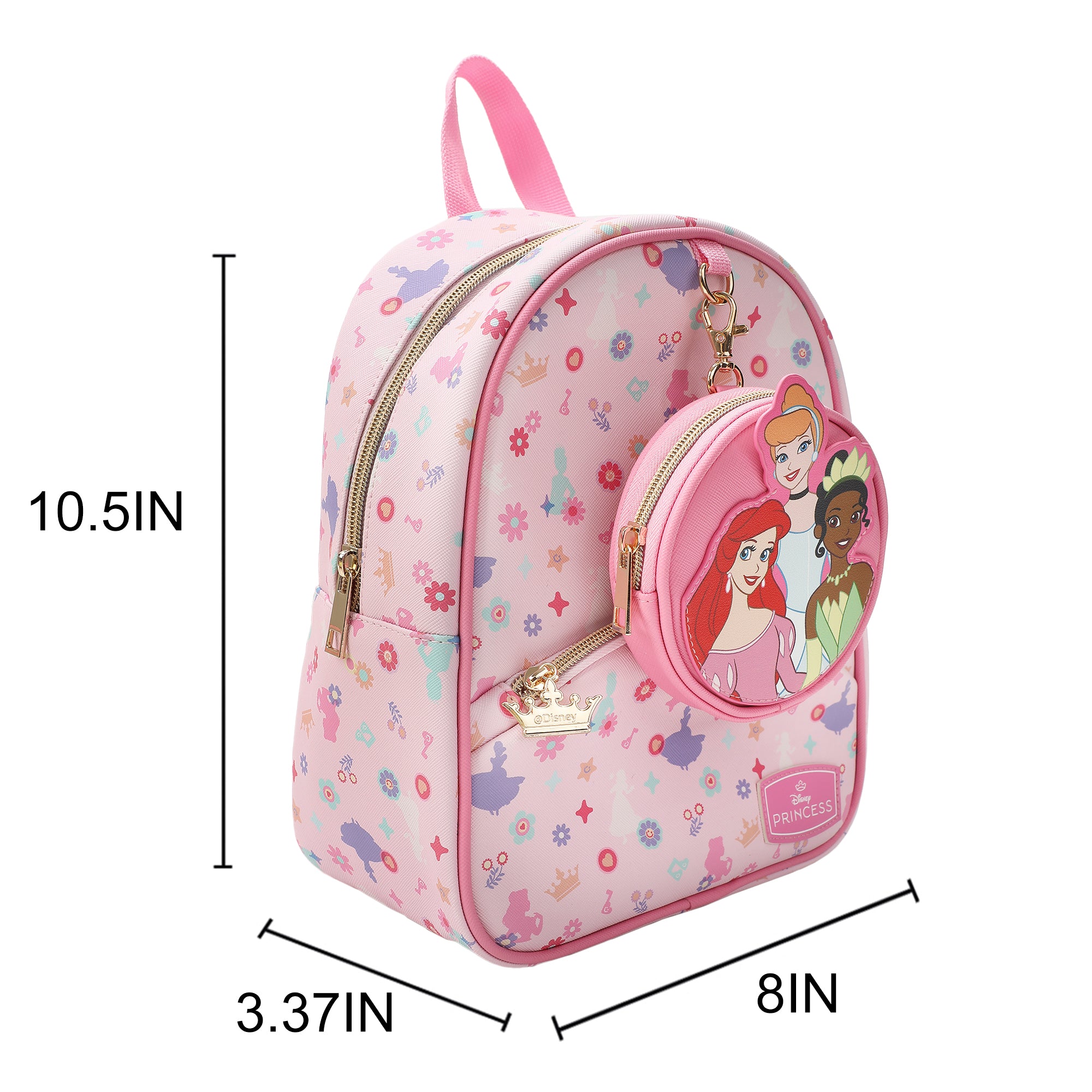Disney Princess Ariel Cinderella & Tiana Pink 10.5" Mini PU Backpack for girls