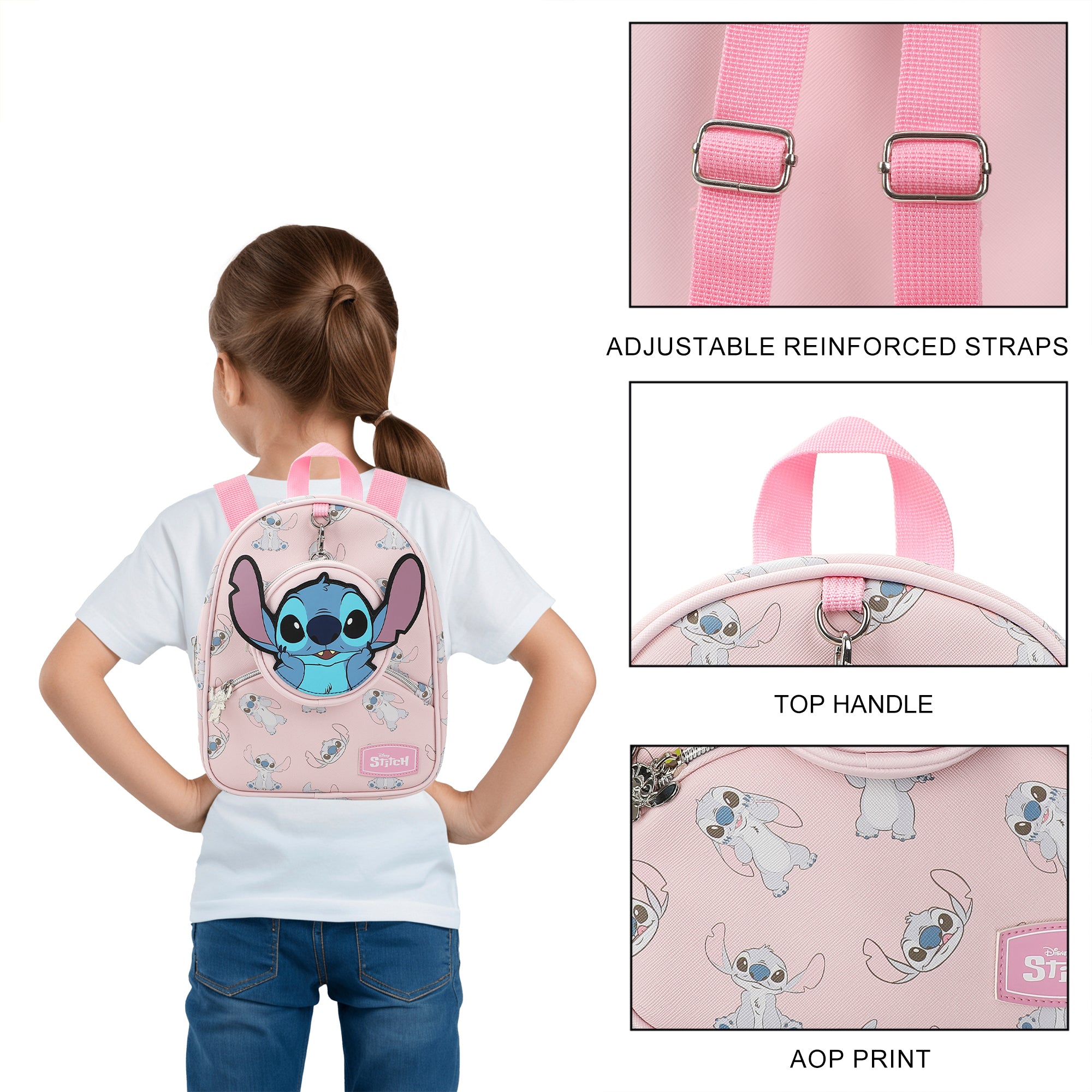 Disney Stitch Playful Pose Pink 10.5" Mini PU Backpack