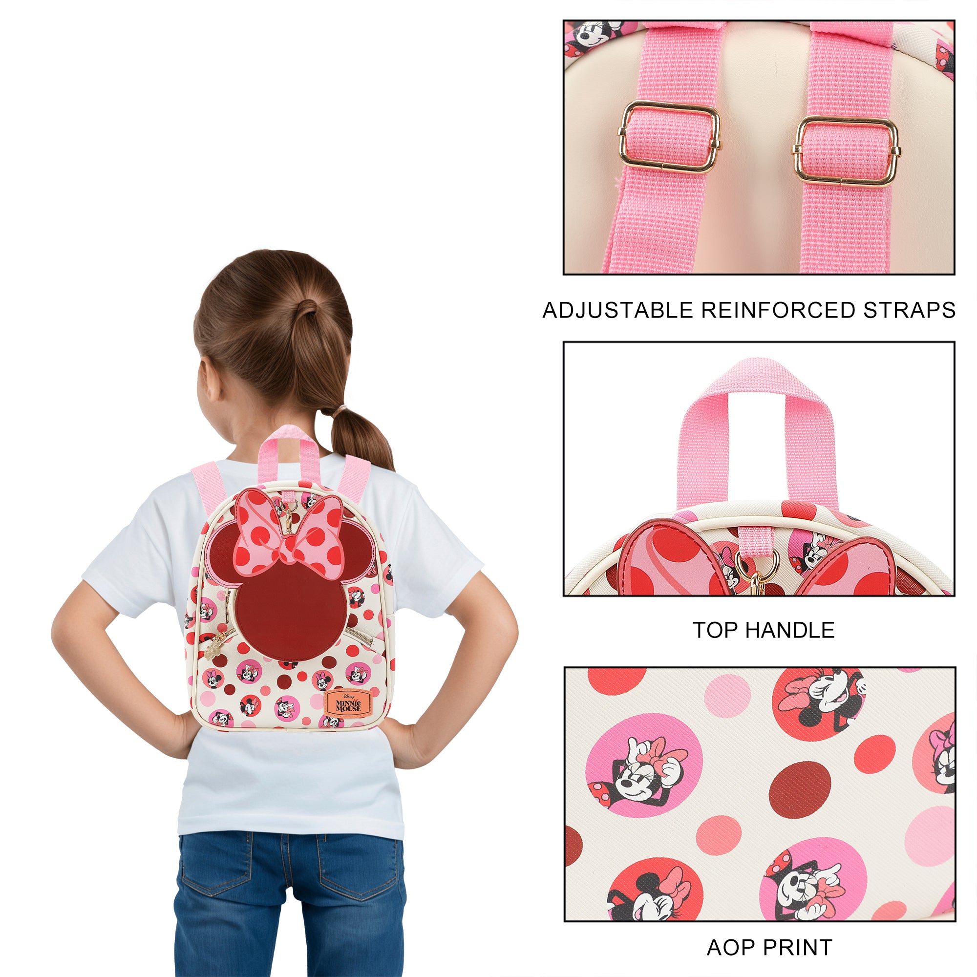 Disney Minnie Mouse Ears & Bow White 10.5" Mini PU Backpack for girls