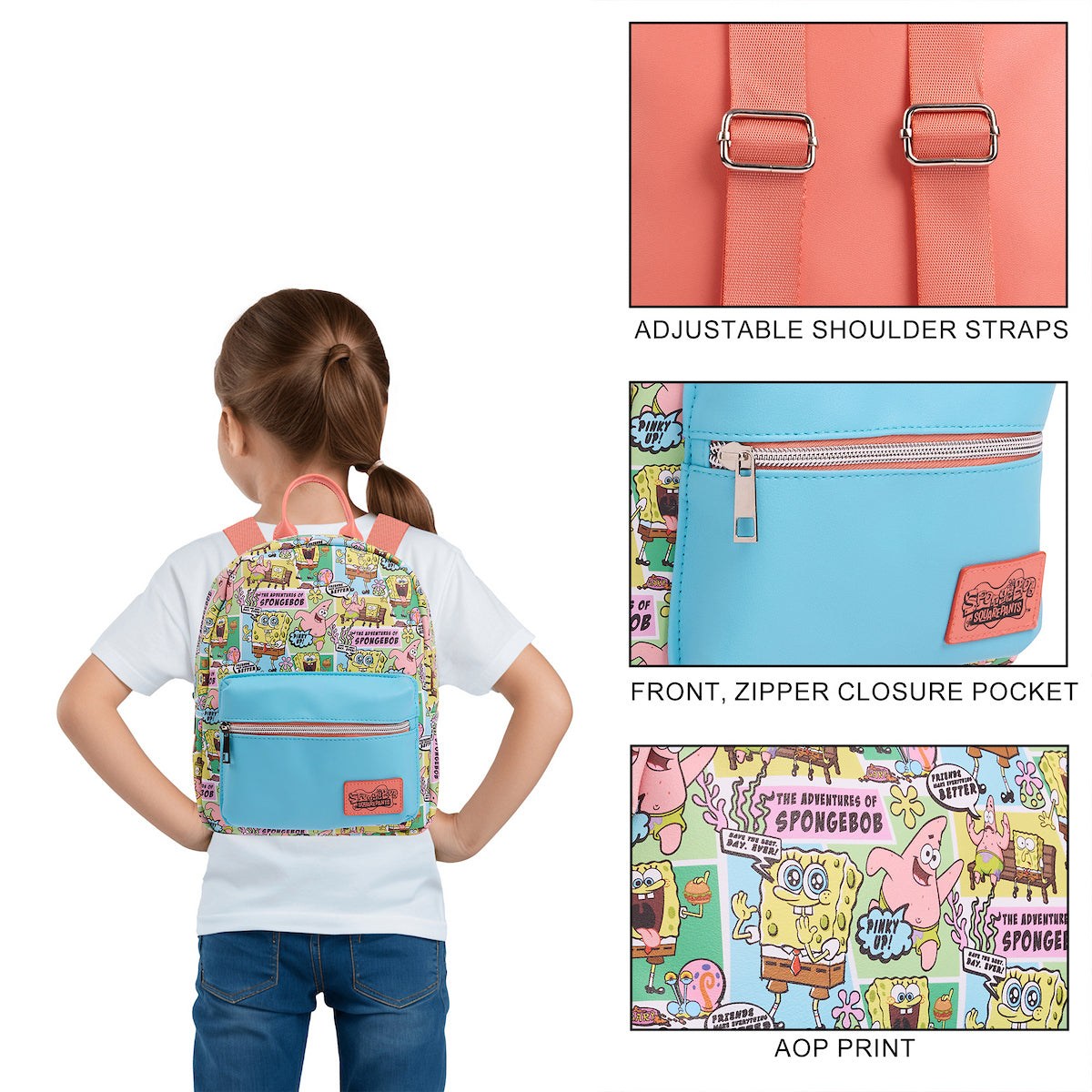 Spongebob Squarepants Character All-Over Print 11” Mini Backpack