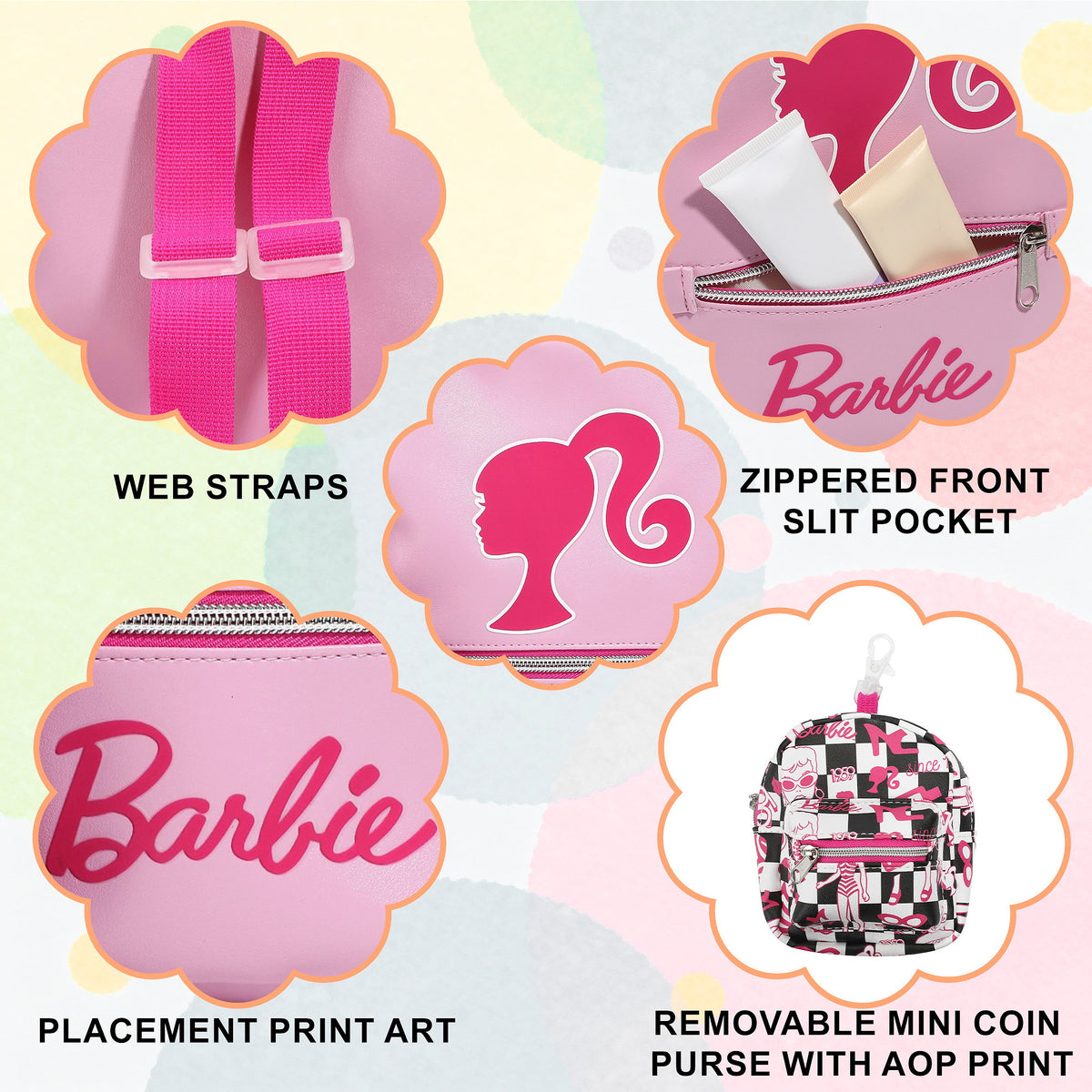 Barbie Pink Mini Backpack With Coin Purse for Kids Girls