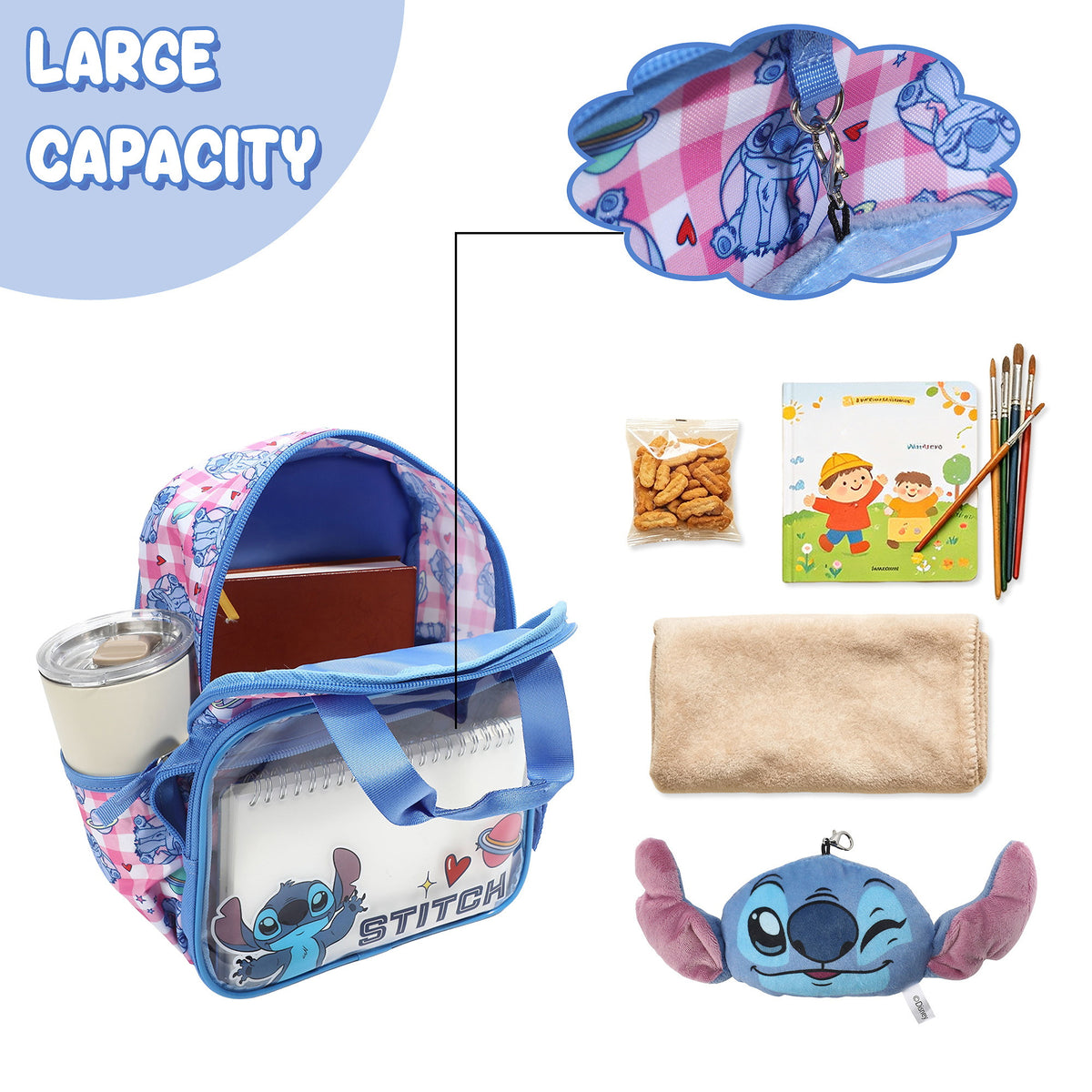 Lilo & Stitch Girls Mini Backpack with Plush Keychain