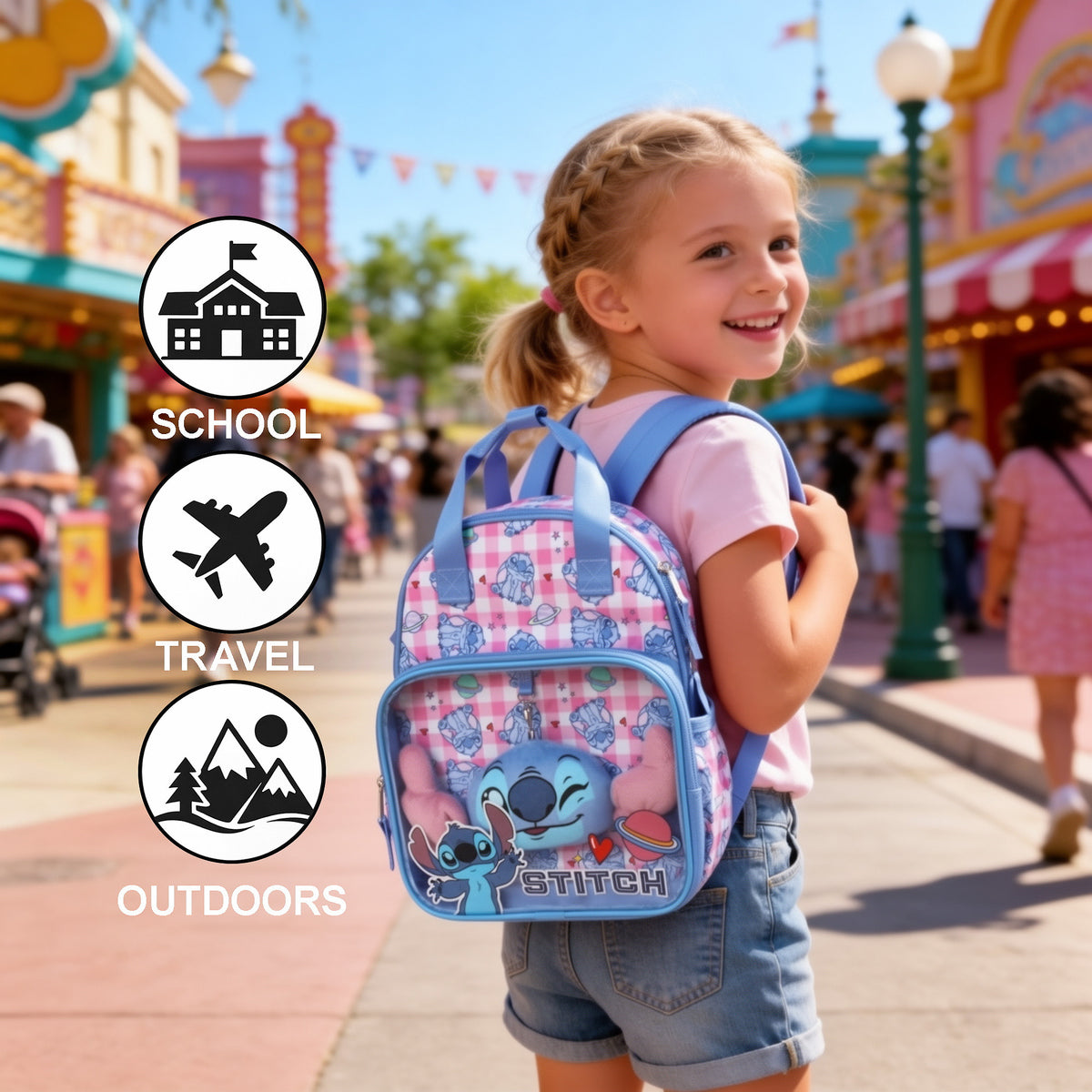 Lilo & Stitch Girls Mini Backpack with Plush Keychain