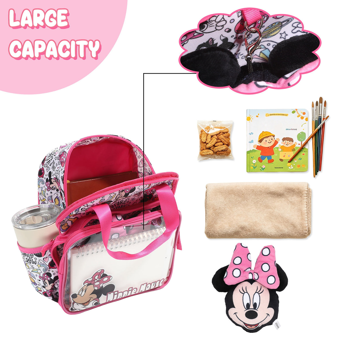 Minnie Mouse Mini 11" Backpack for Kids with Plush Keychain
