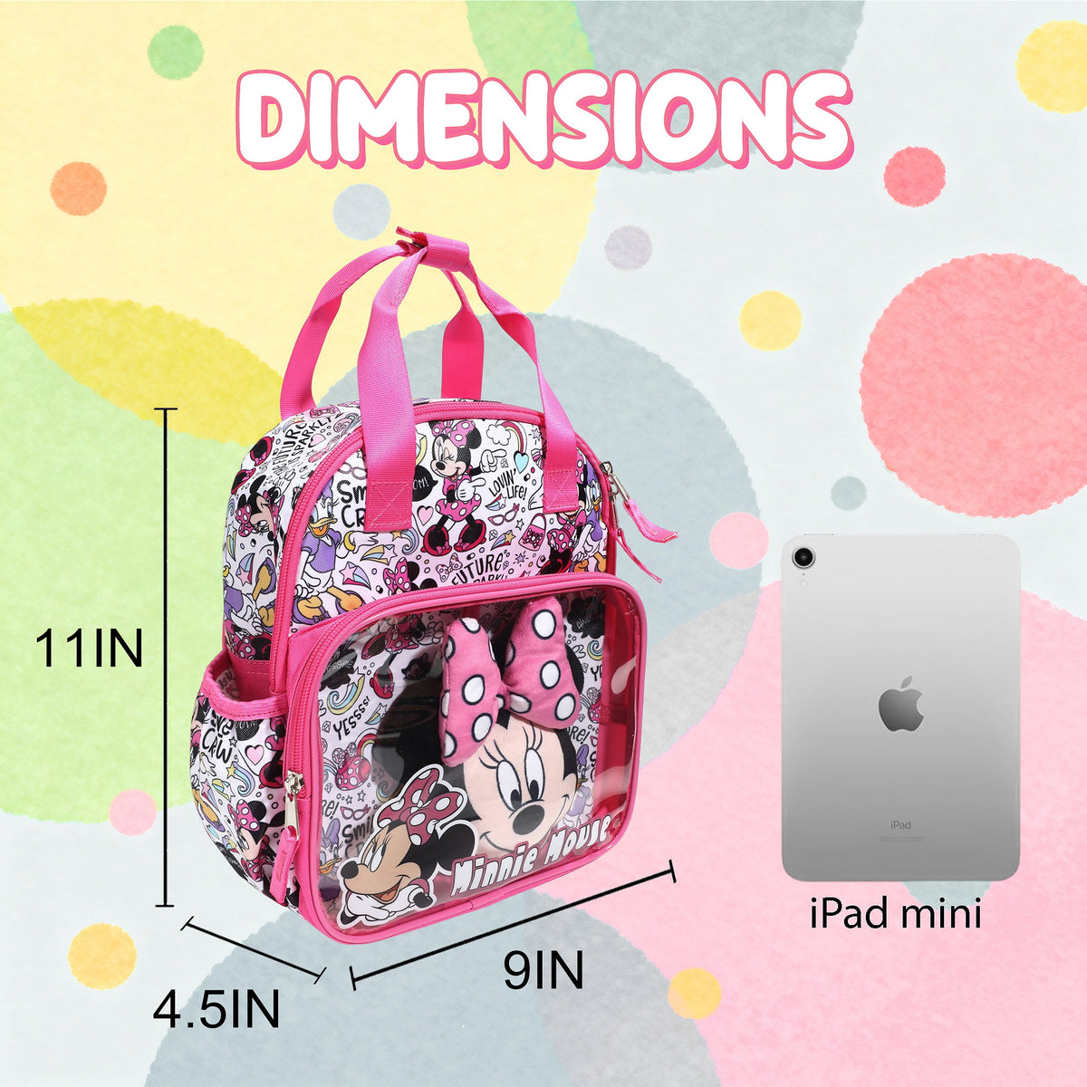 Minnie Mouse Mini 11" Backpack for Kids with Plush Keychain