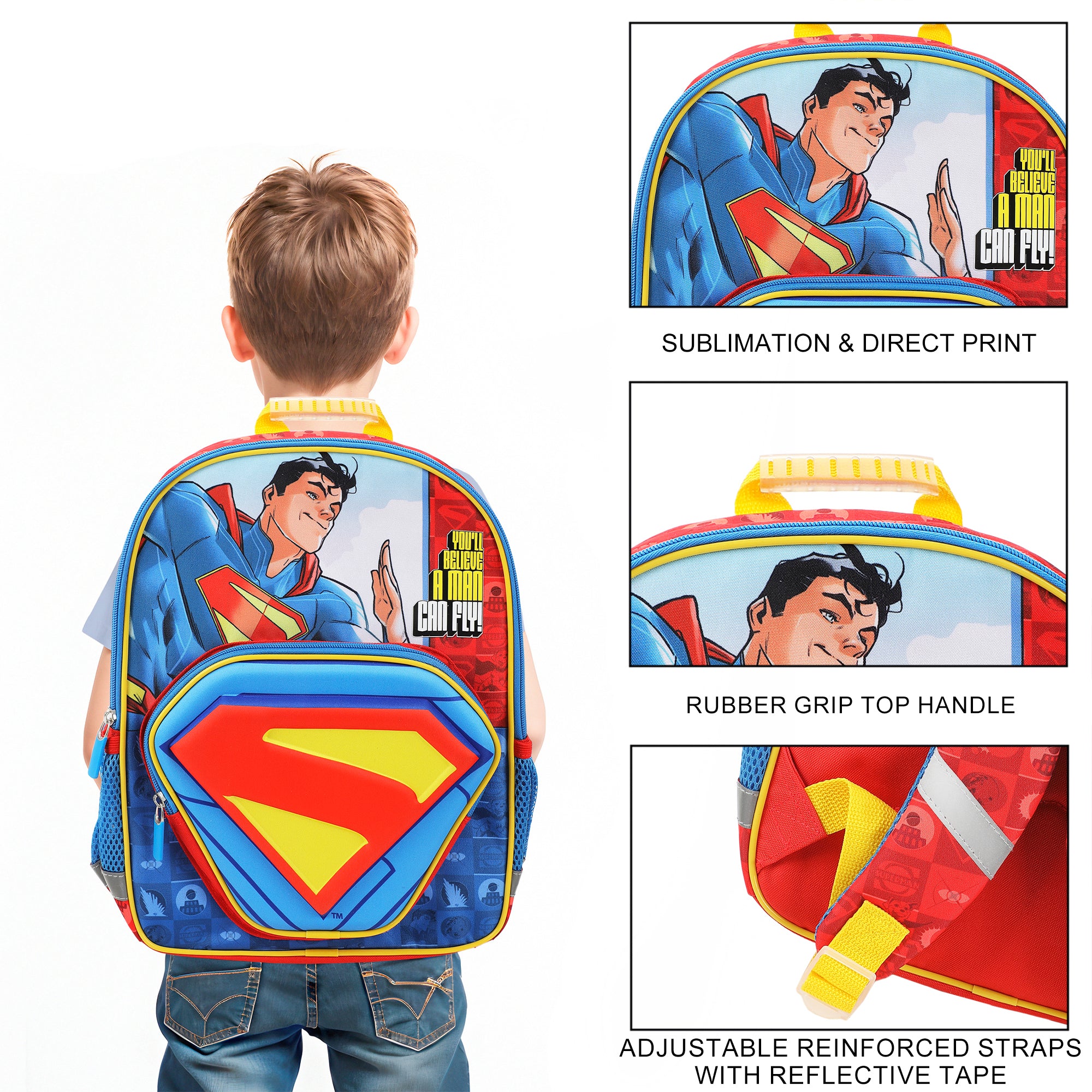 Superman Hero & Logo 14" Backpack for Toddler Boys