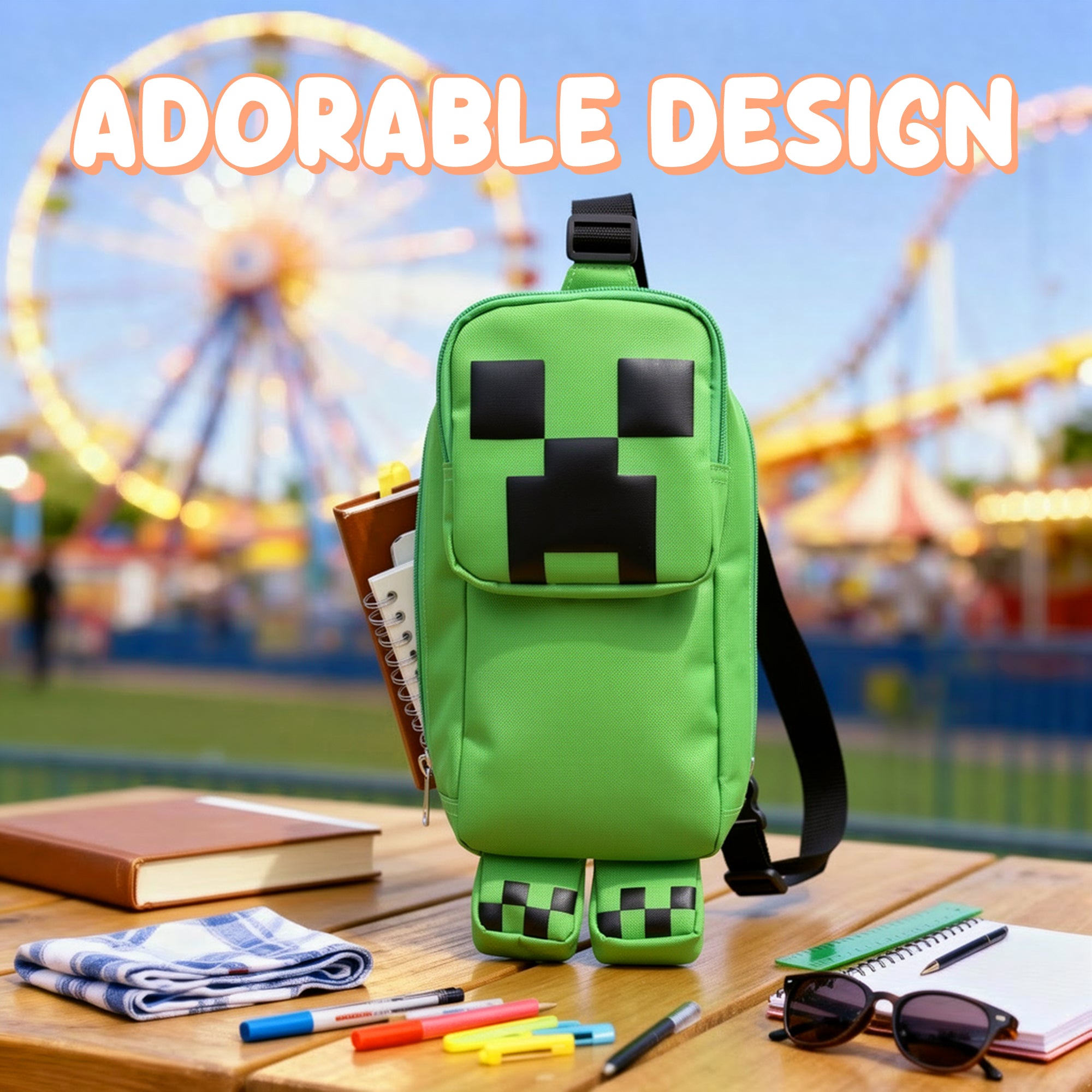 Minecraft Creeper 3D Character Crossbody Sling Bag With Adjustable Strap