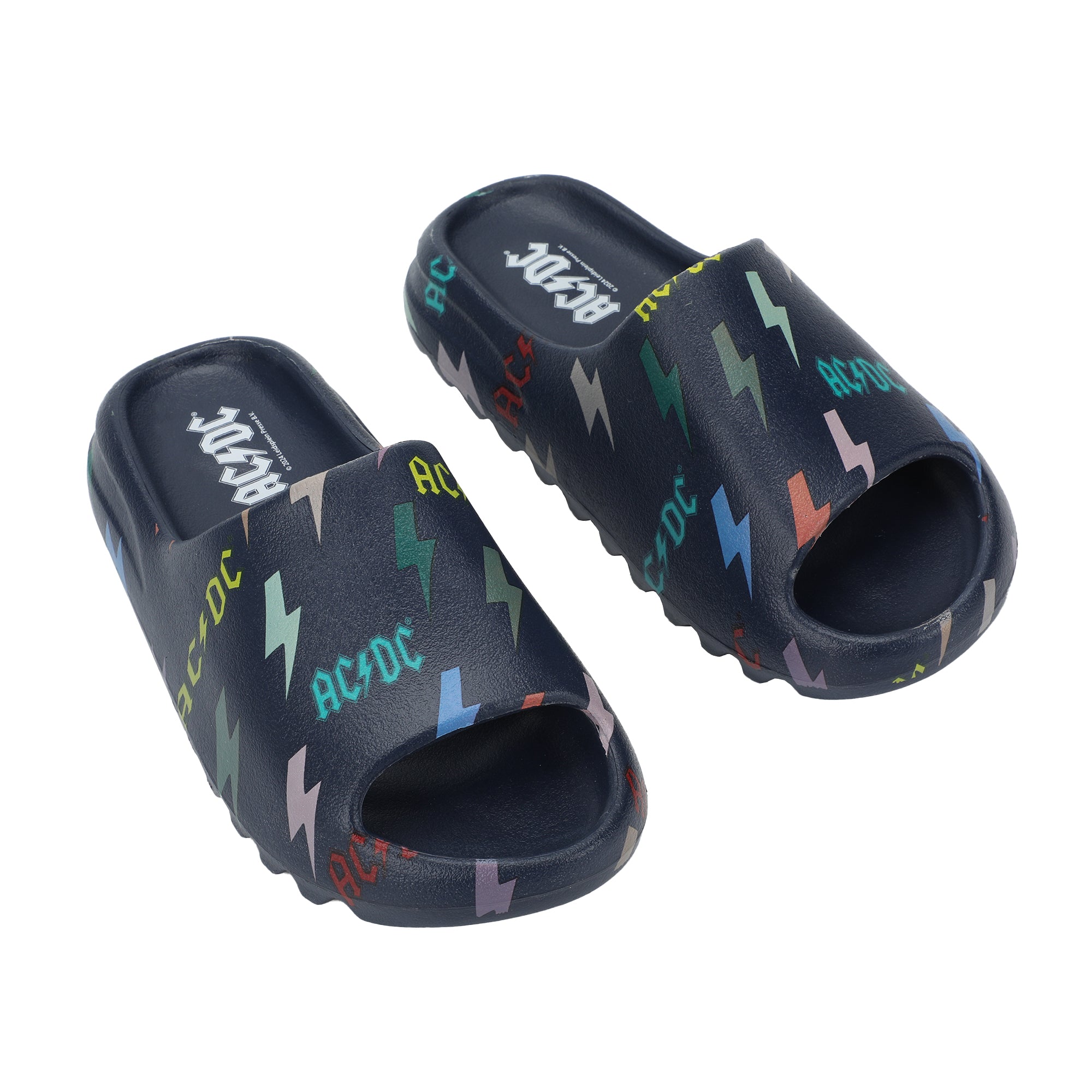ACDC Rainbow Thunderbolt Logos Men's Blue Slide Sandals