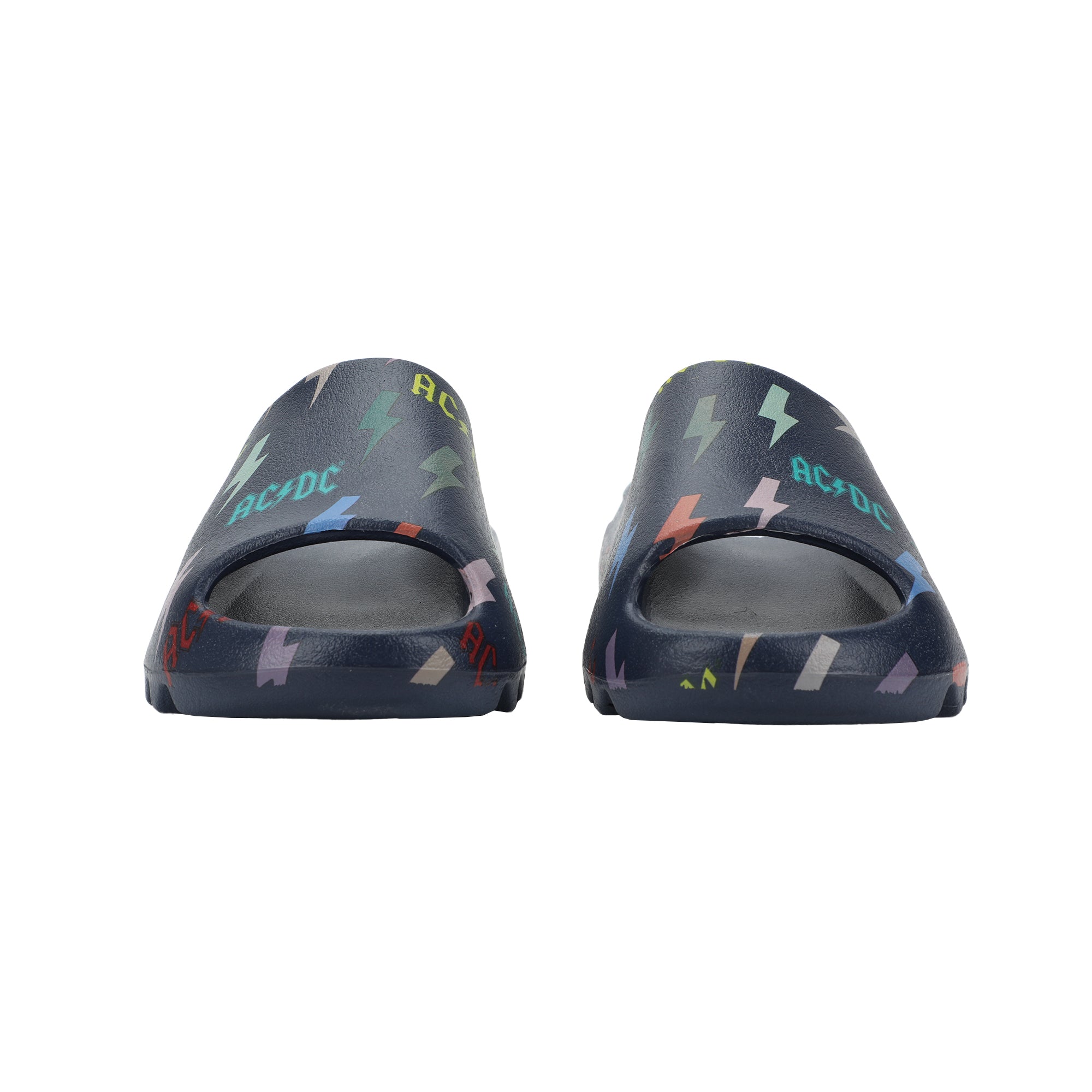 ACDC Rainbow Thunderbolt Logos Men's Blue Slide Sandals