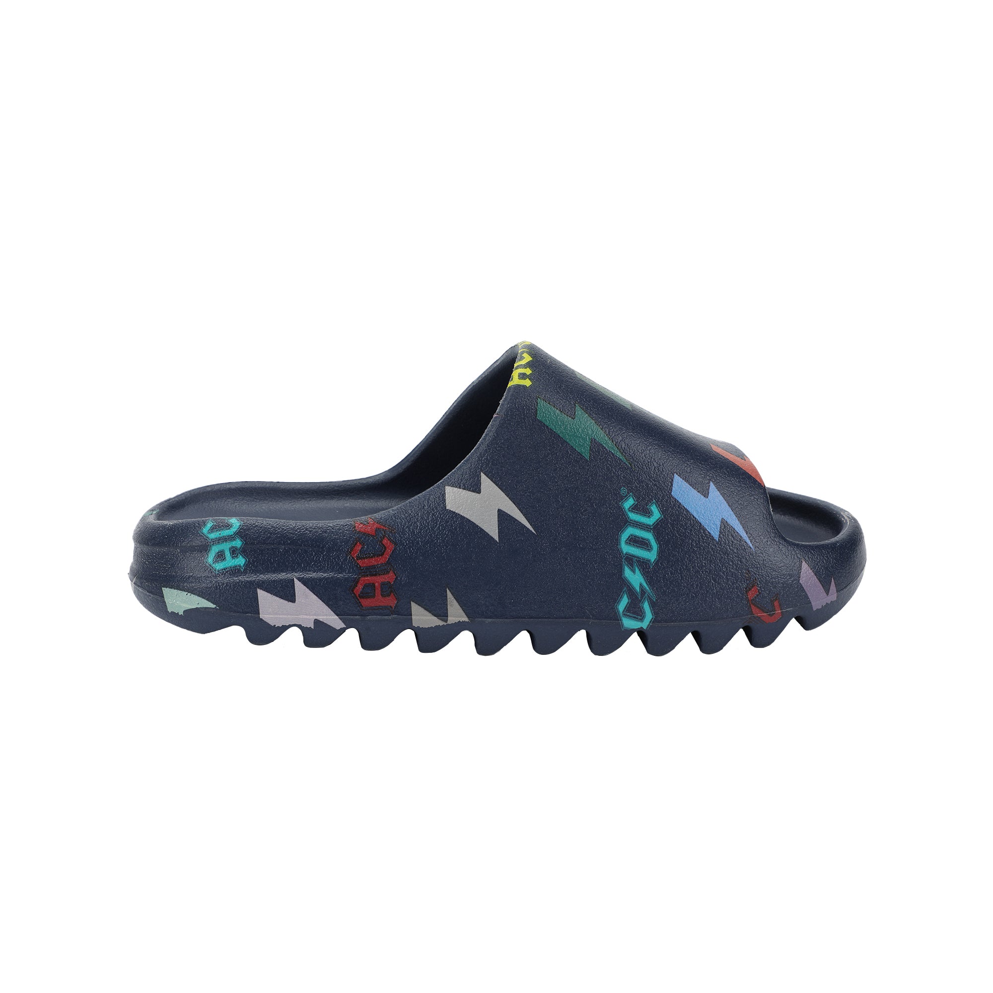 ACDC Rainbow Thunderbolt Logos Men's Blue Slide Sandals